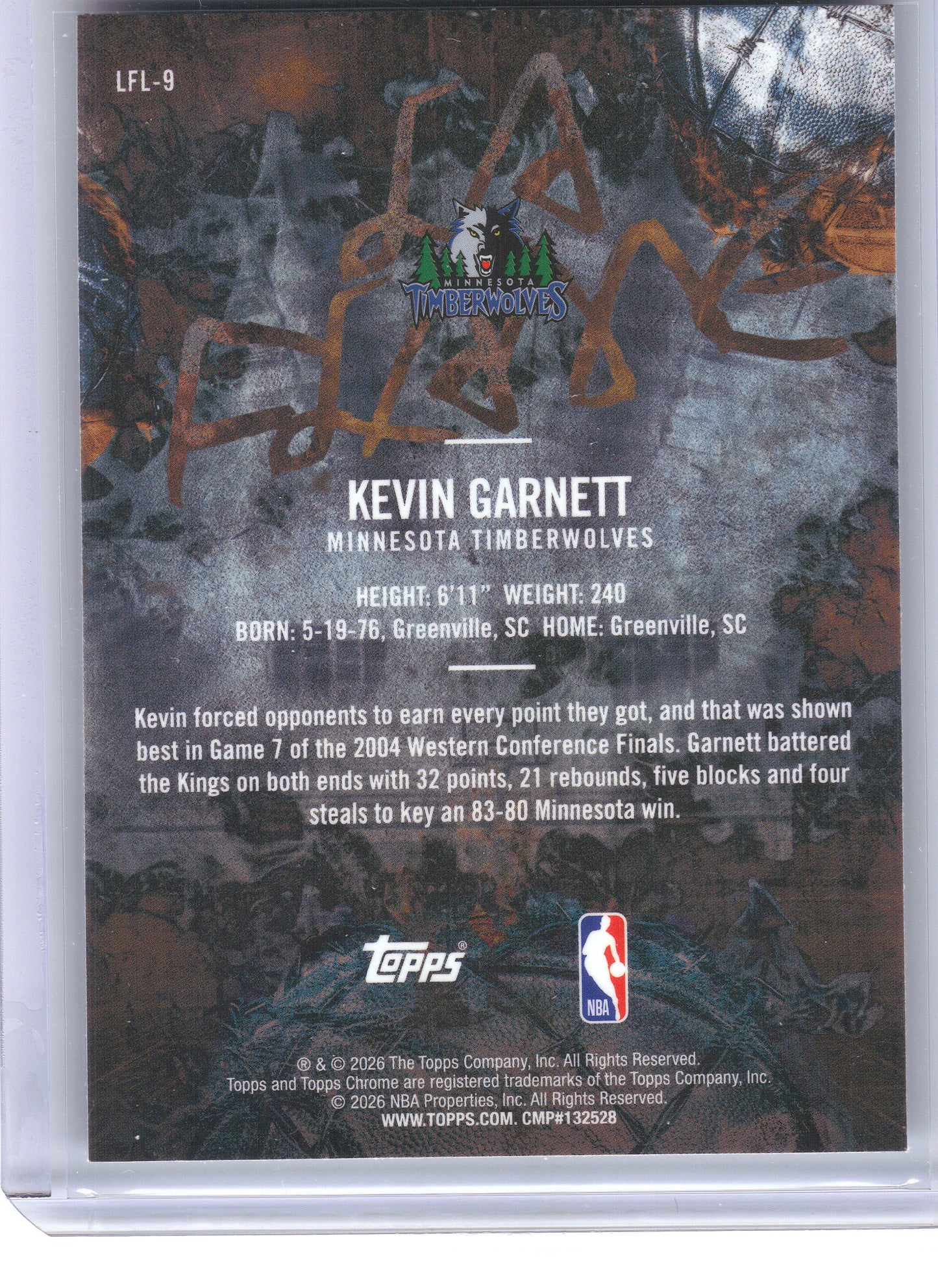 2025-26 Topps Chrome Cactus Jack #LFL-9 Kevin Garnett La Flame Legends Minnesota Timberwolves