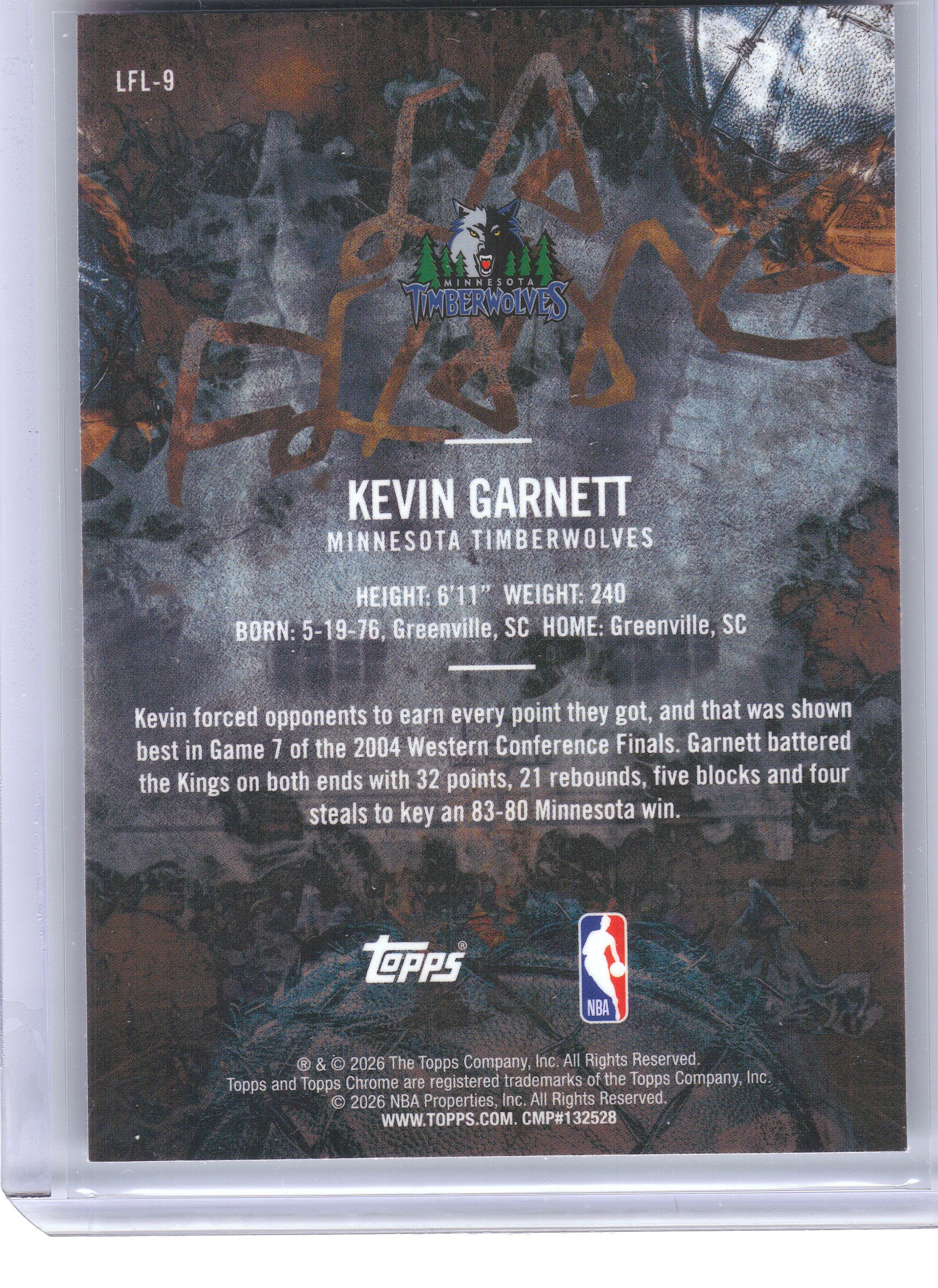 2025-26 Topps Chrome Cactus Jack #LFL-9 Kevin Garnett La Flame Legends Minnesota Timberwolves