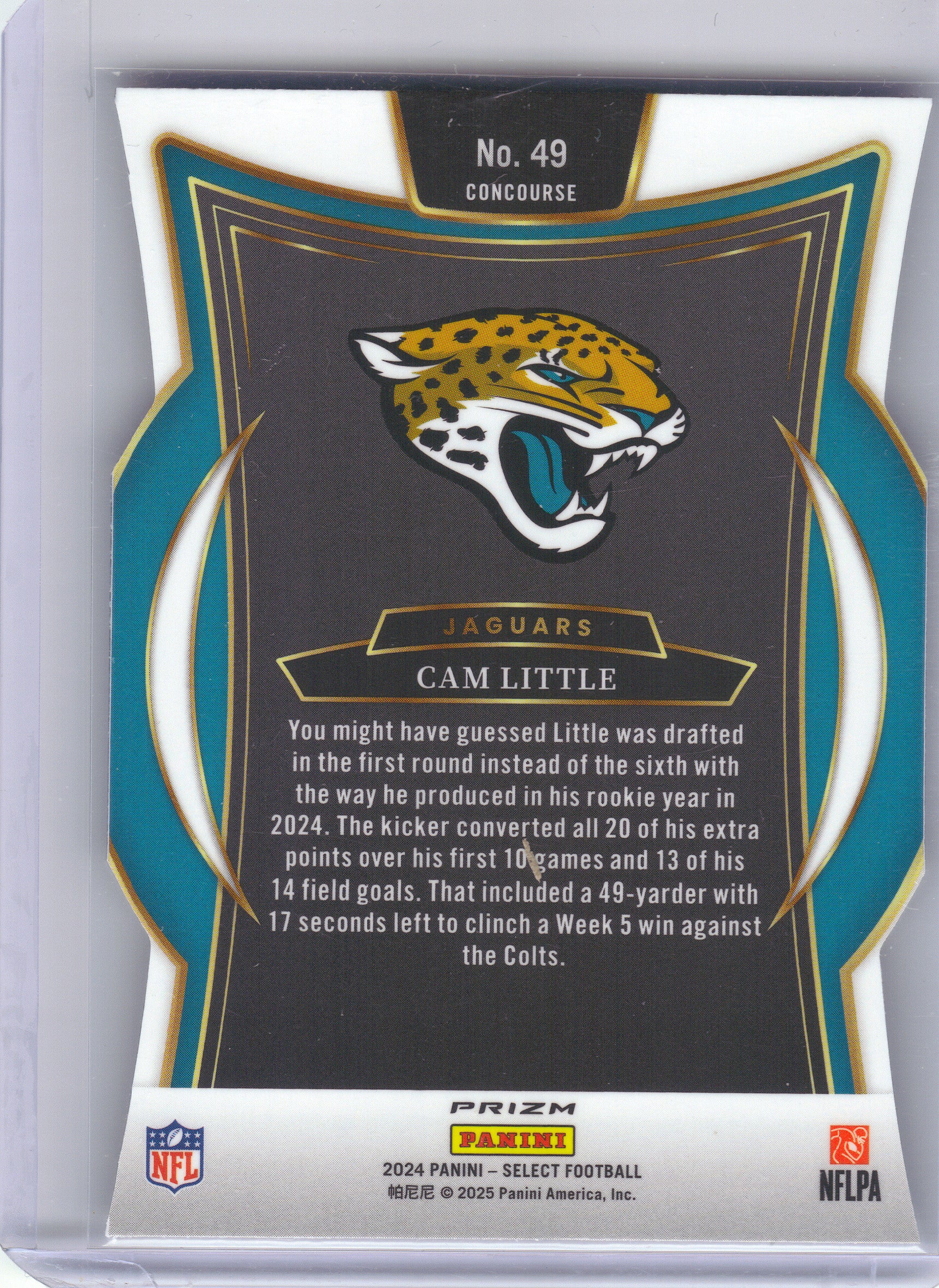2024 Panini Select #49 Cam Little Silver Prizm Die Cut Jacksonville Jaguars RC