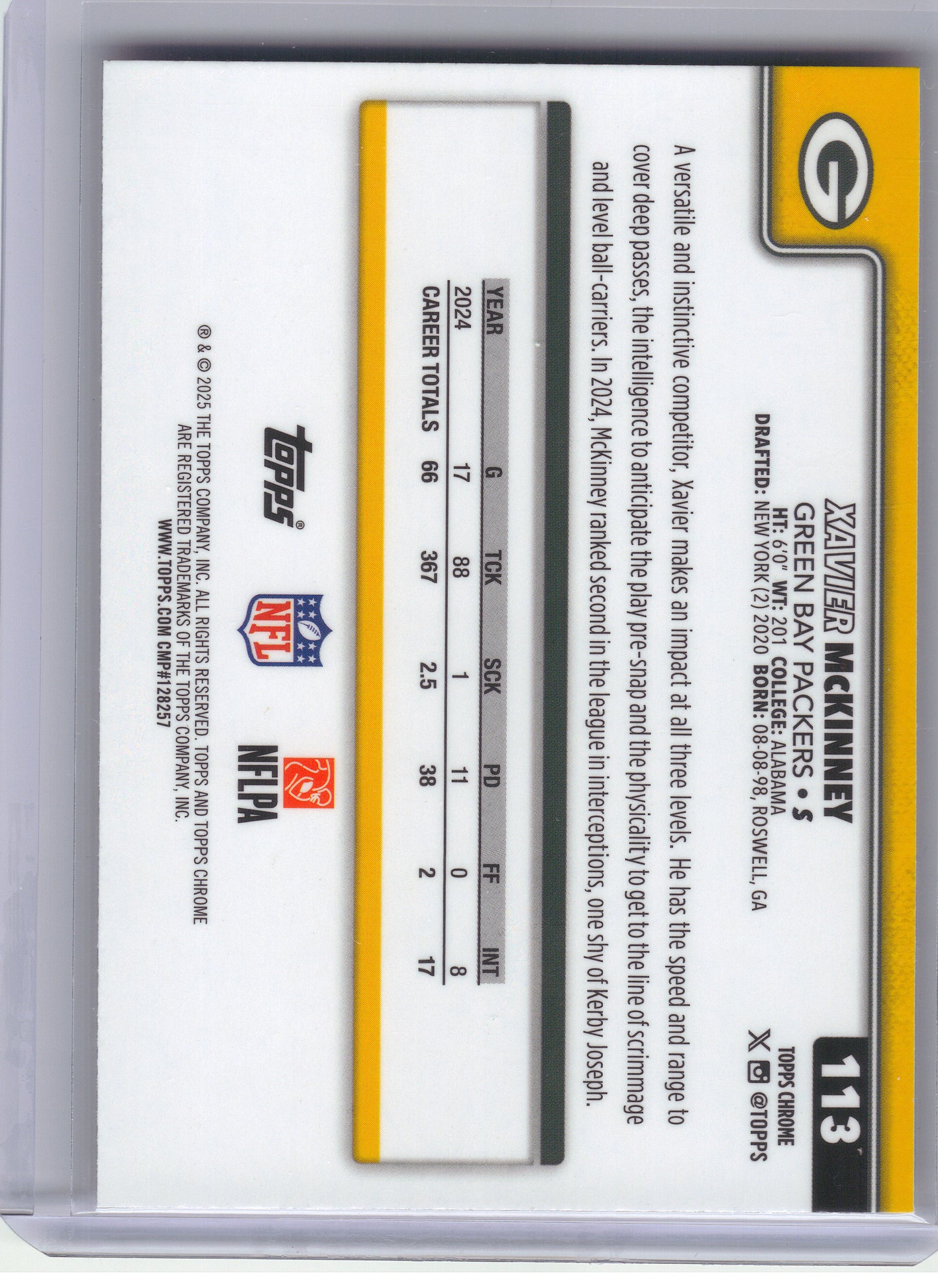 2025 Topps Chrome #113 Xavier McKinney Hot Pink X-Fractor Green Bay Packers