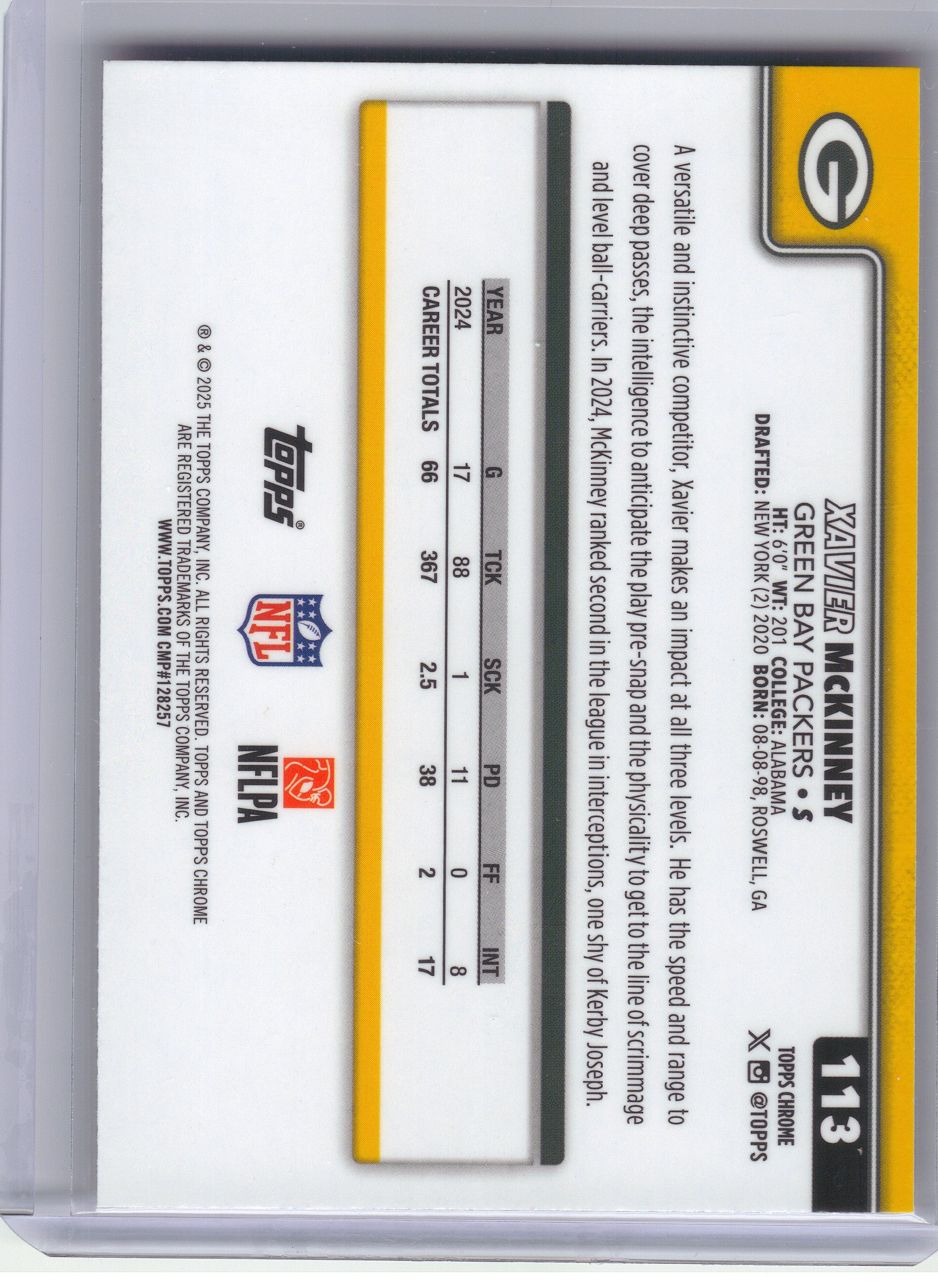 2025 Topps Chrome #113 Xavier McKinney Hot Pink X-Fractor Green Bay Packers