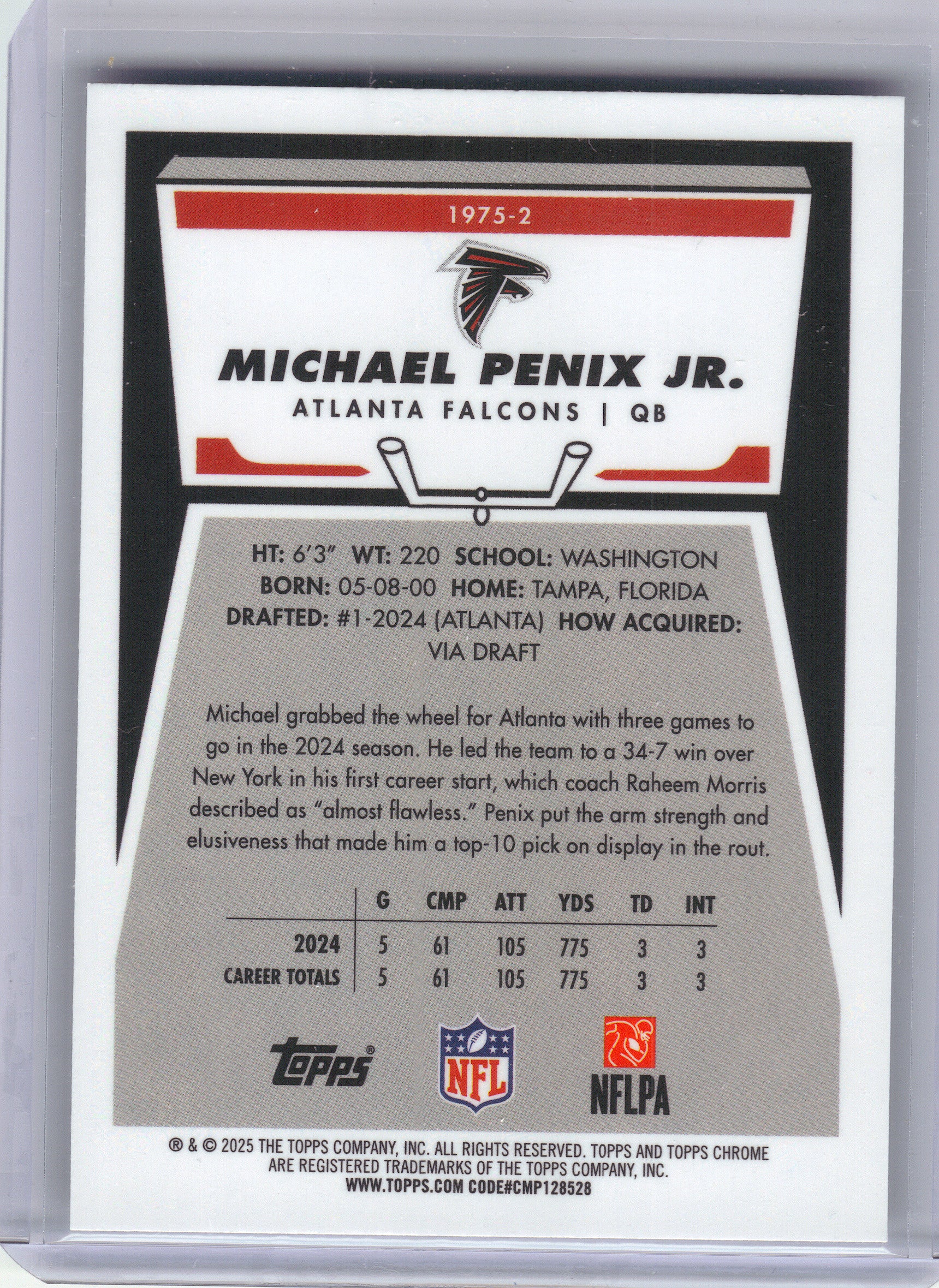 2025 Topps Chrome #1975-2 Michael Penix Jr. 1975 Topps X-Fractor Atlanta Falcons