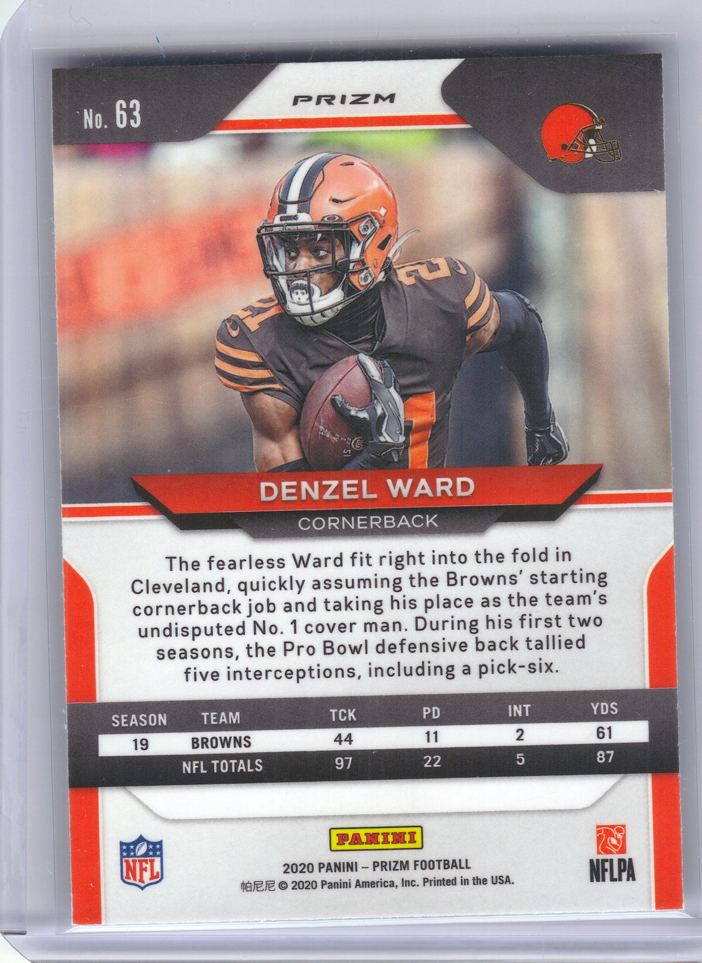 2020 Panini Prizm #63 Denzel Ward Prizm Silver Cleveland Browns