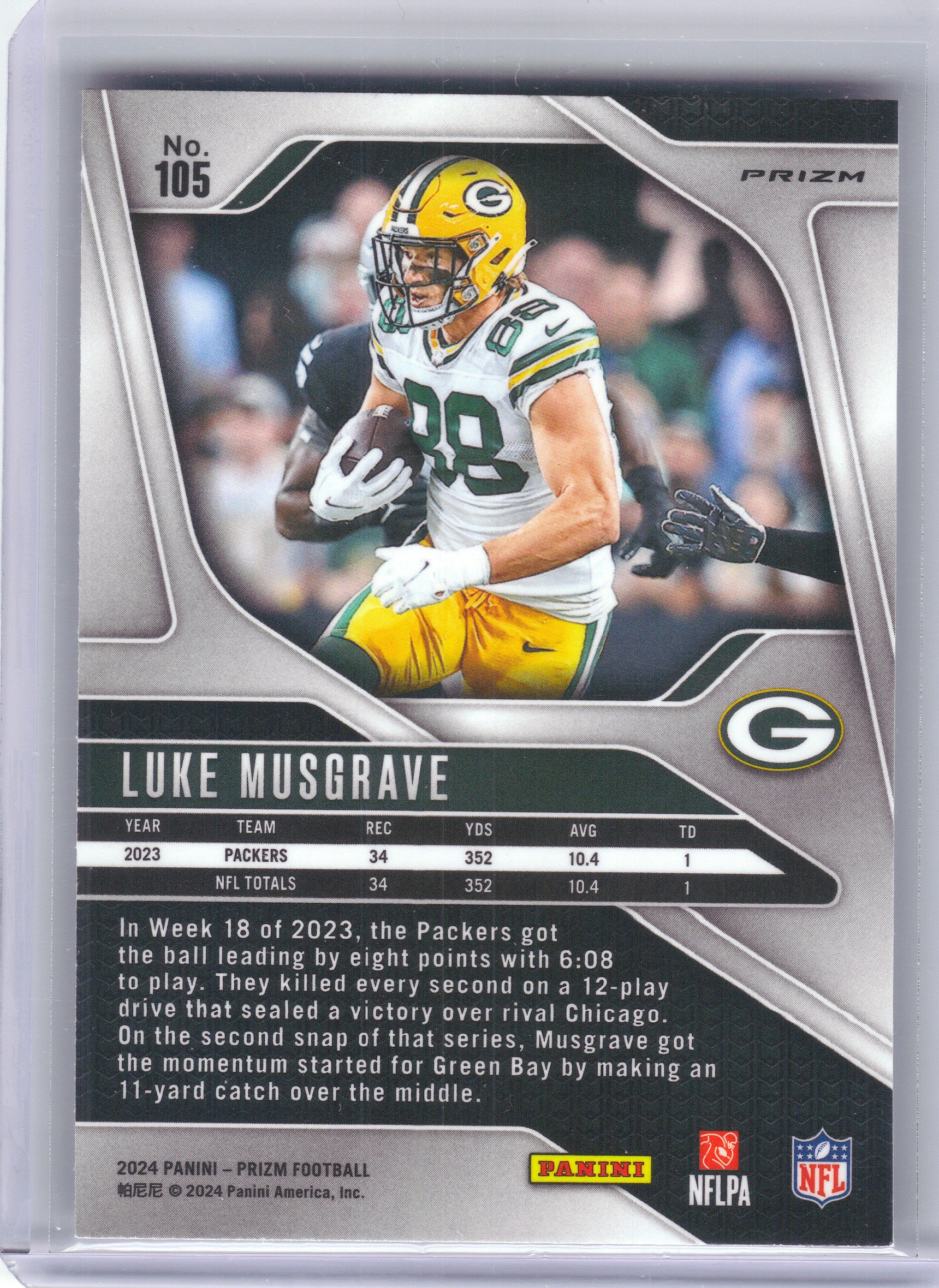 2024 Panini Prizm #105 Luke Musgrave Silver Green Bay Packers