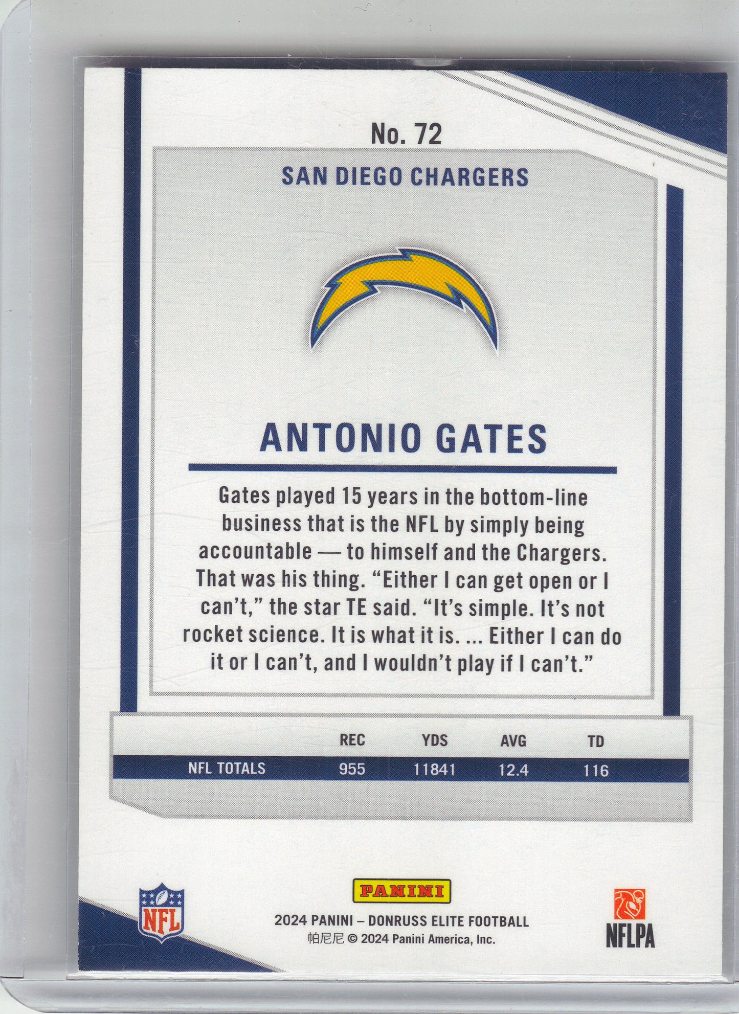 2024 Donruss Elite #72 Antonio Gates Aspirations Stars #/299 San Diego Chargers SN
