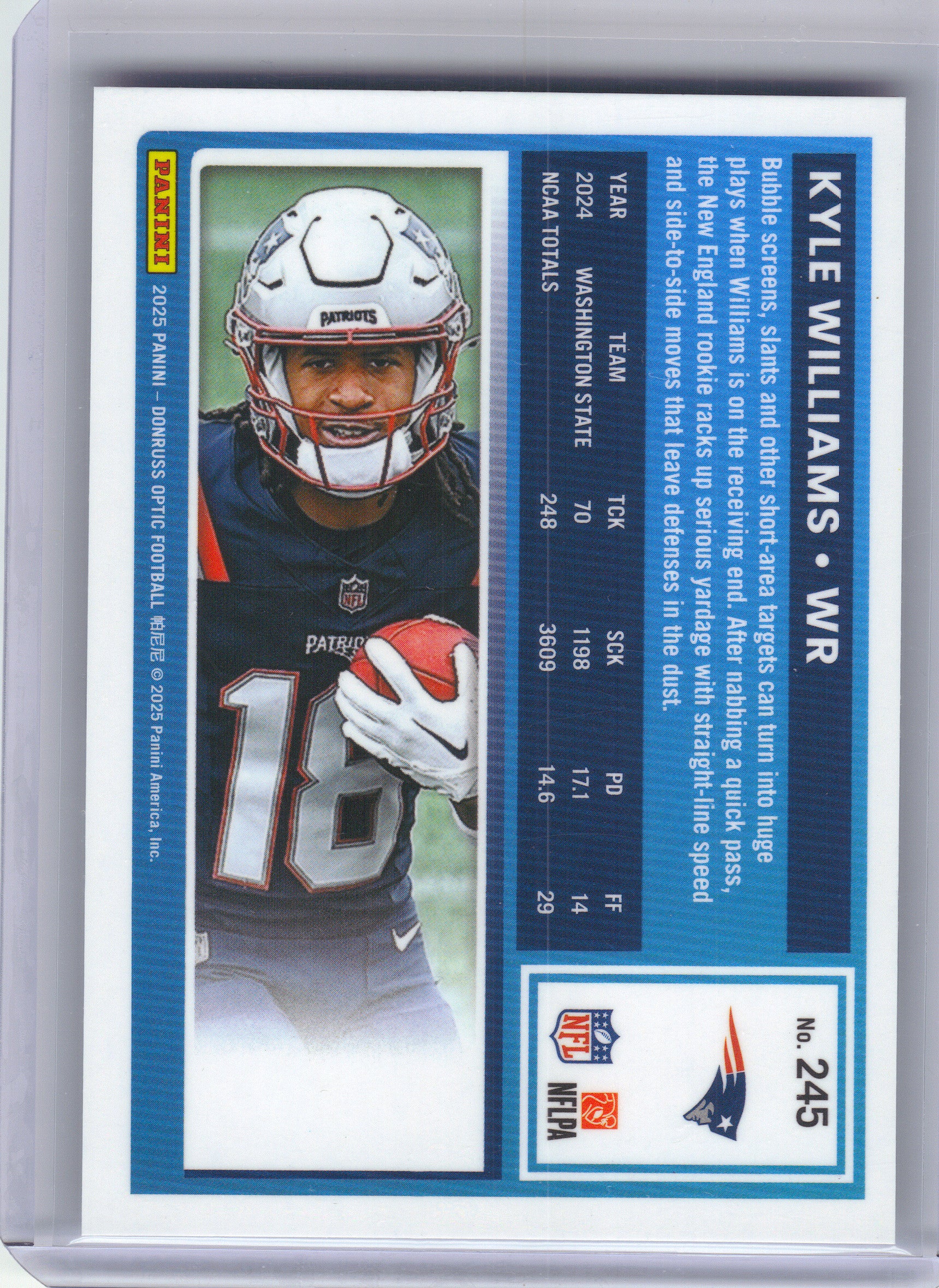 2025 Donruss Optic #245 Kyle Williams New England Patriots RC
