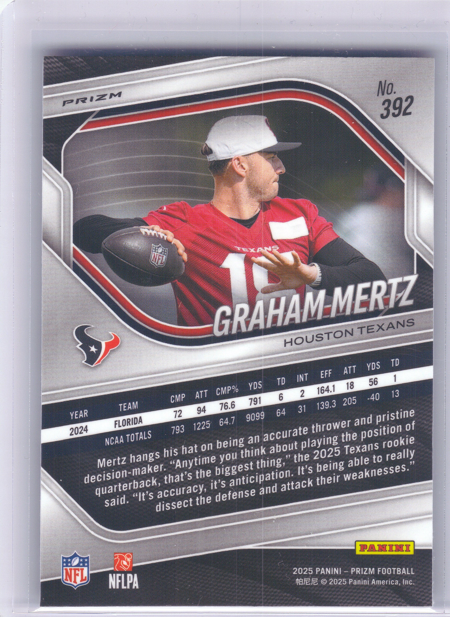 2025 Panini Prizm #392 Graham Mertz Silver Houston Texans