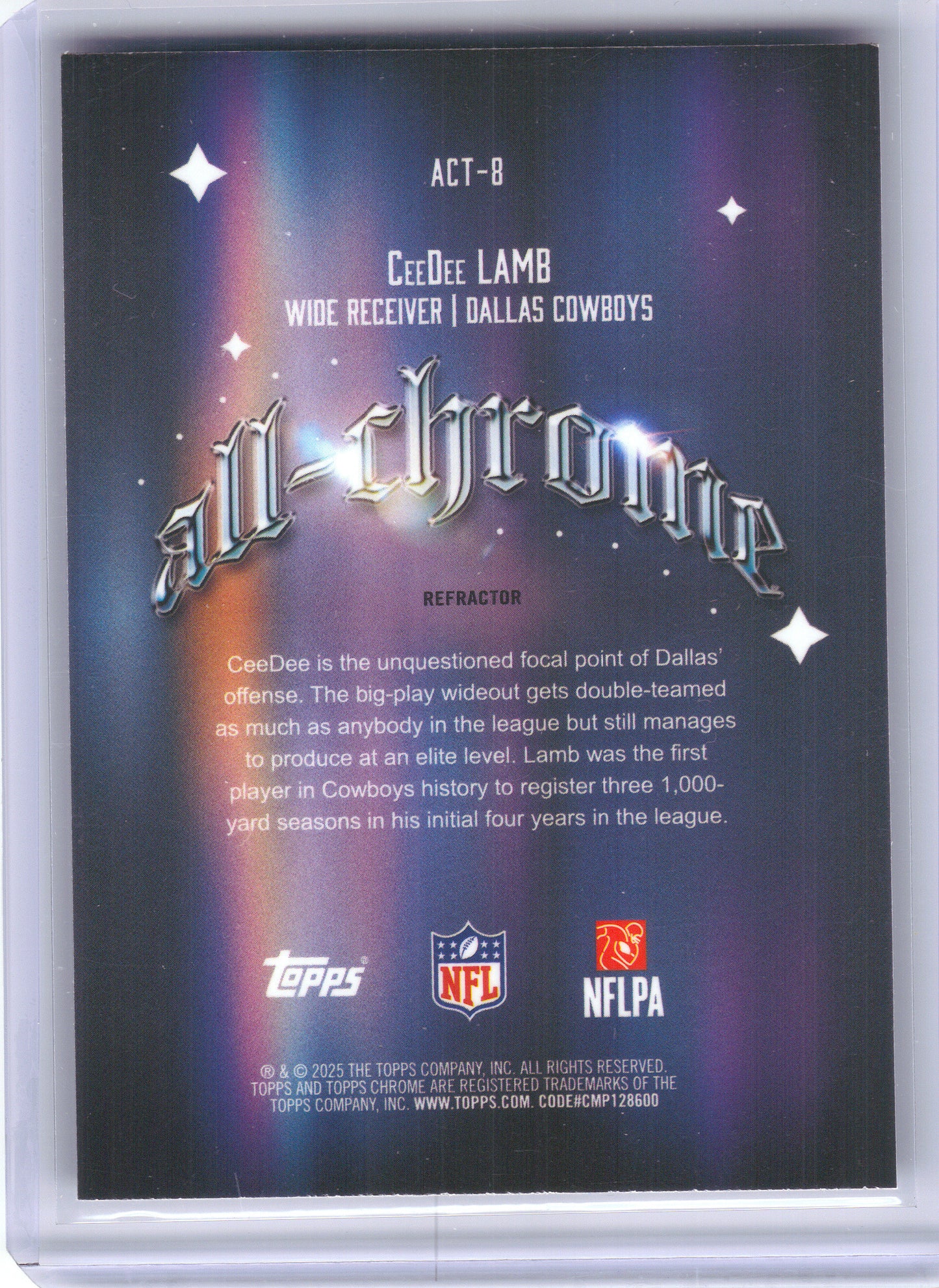 2025 Topps Chrome #ACT-8 CeeDee Lamb All-Chrome Team Refractor Dallas Cowboys