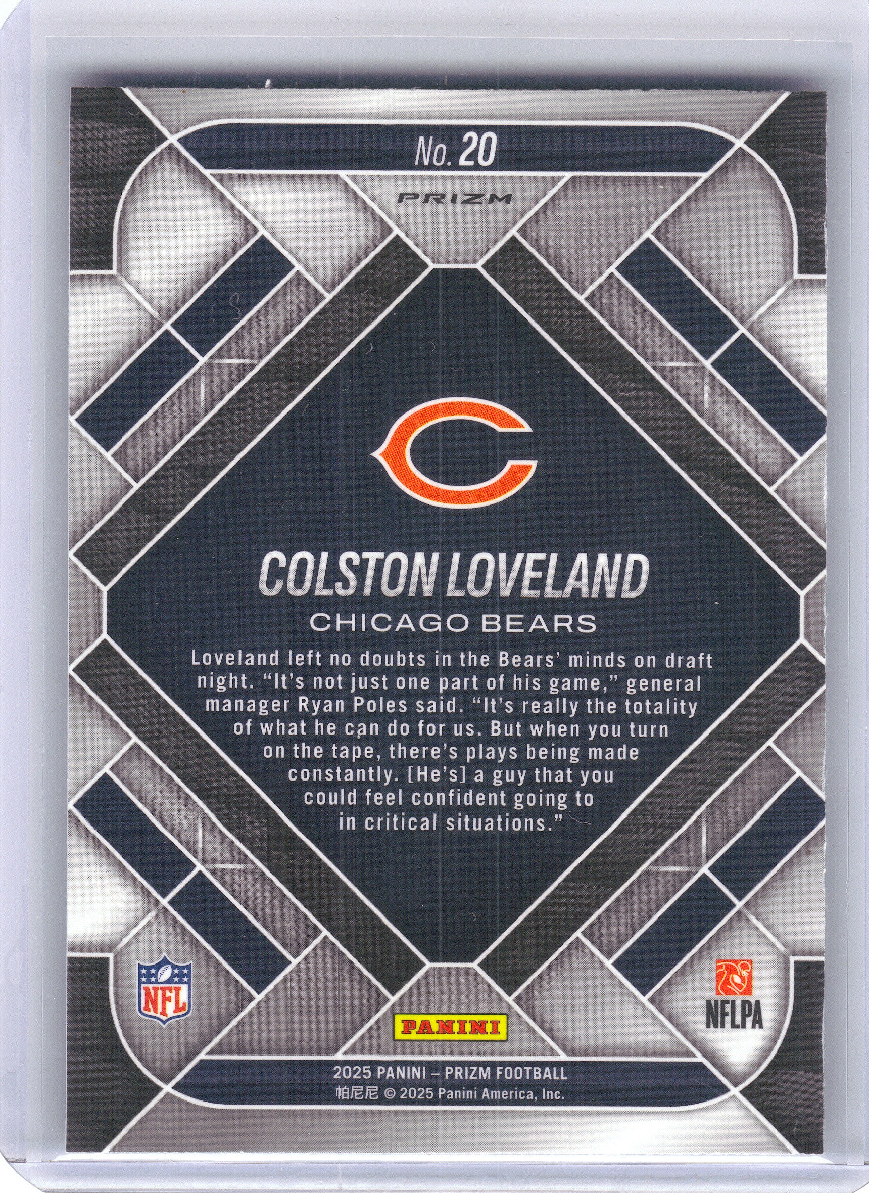 2025 Panini Prizm #20 Colston Loveland Emergent Green Chicago Bears