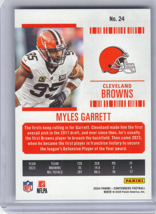 2024 Panini Contenders #24 Myles Garrett Conference Ticket #/99 Cleveland Browns SN