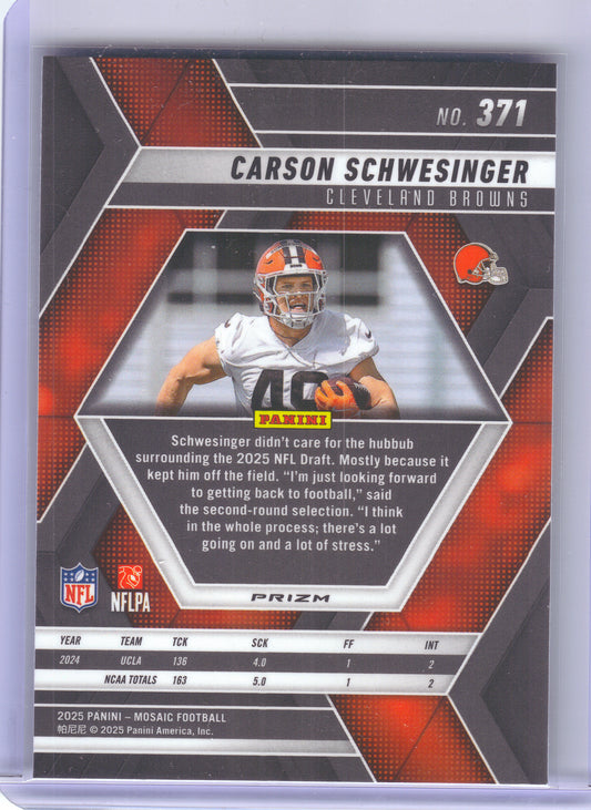 2025 Panini Mosaic #371 Carson Schwesinger Silver Cleveland Browns RC