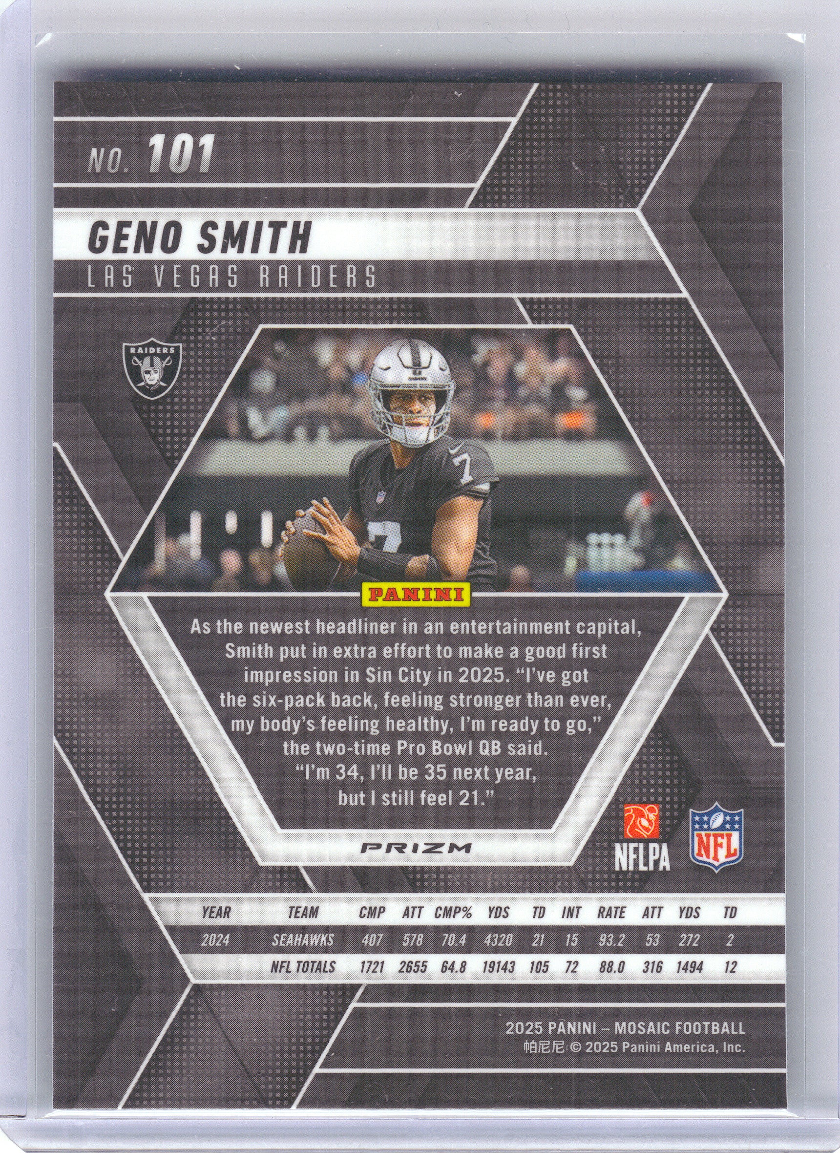 2025 Panini Mosaic #101 Geno Smith Mosaic Green Las Vegas Raiders