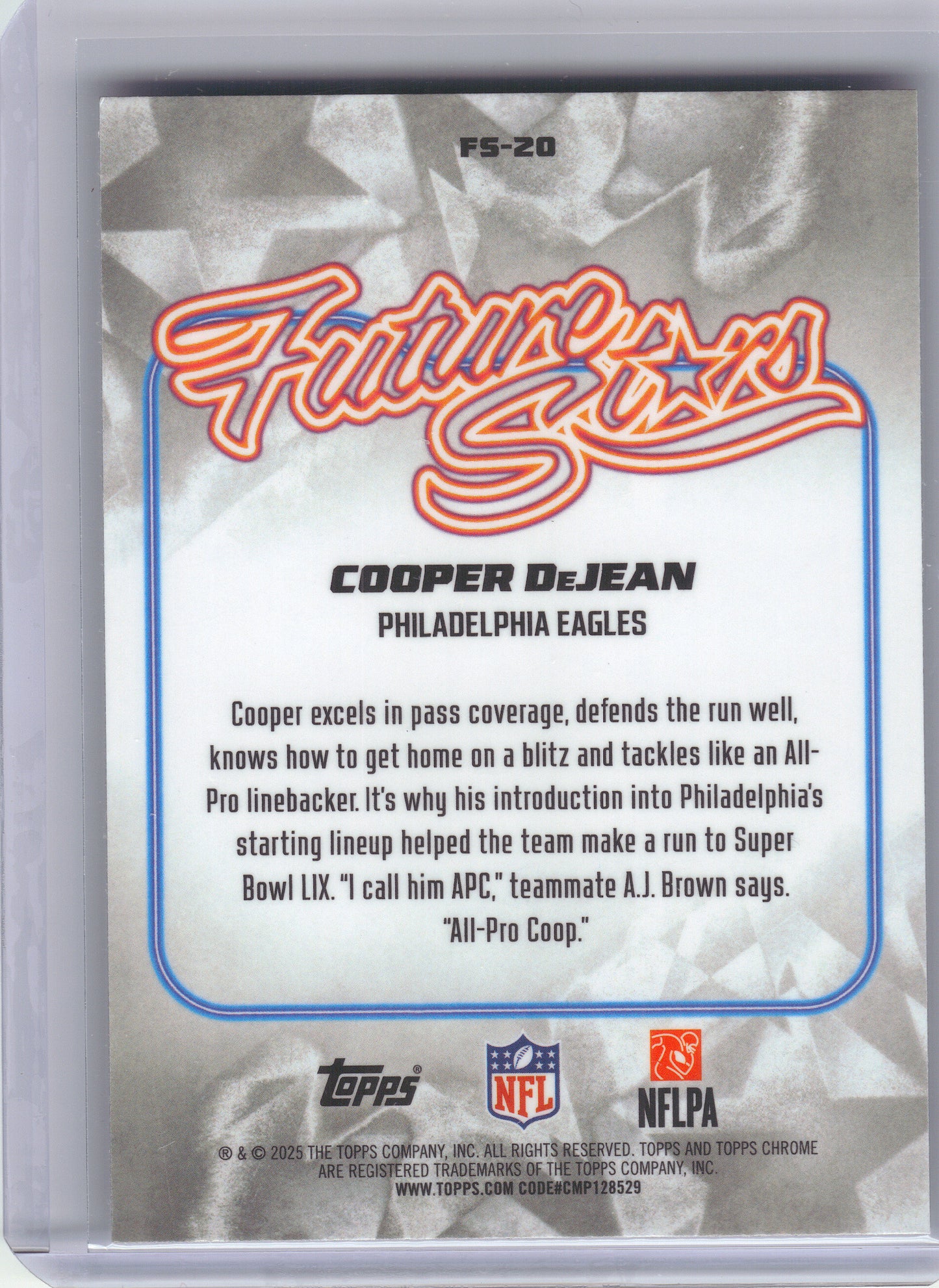2025 Topps Chrome #FS-20 Cooper DeJean Future Stars Philadelphia Eagles