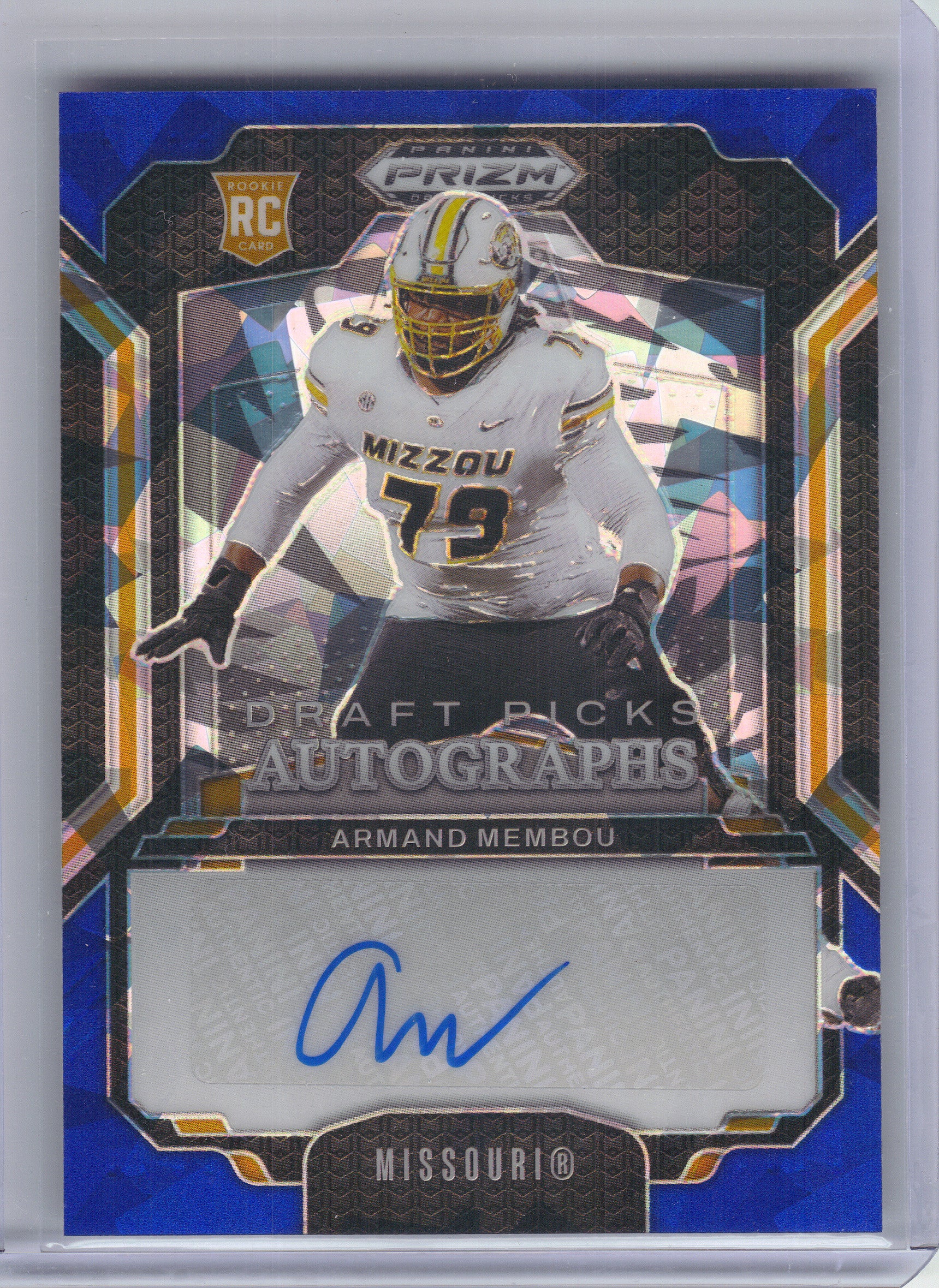 2025 Panini Prizm Draft Picks #DPA-AMU Armand Membou Draft Picks Autographs Blue Ice #/149 Missouri Tigers SN, AU