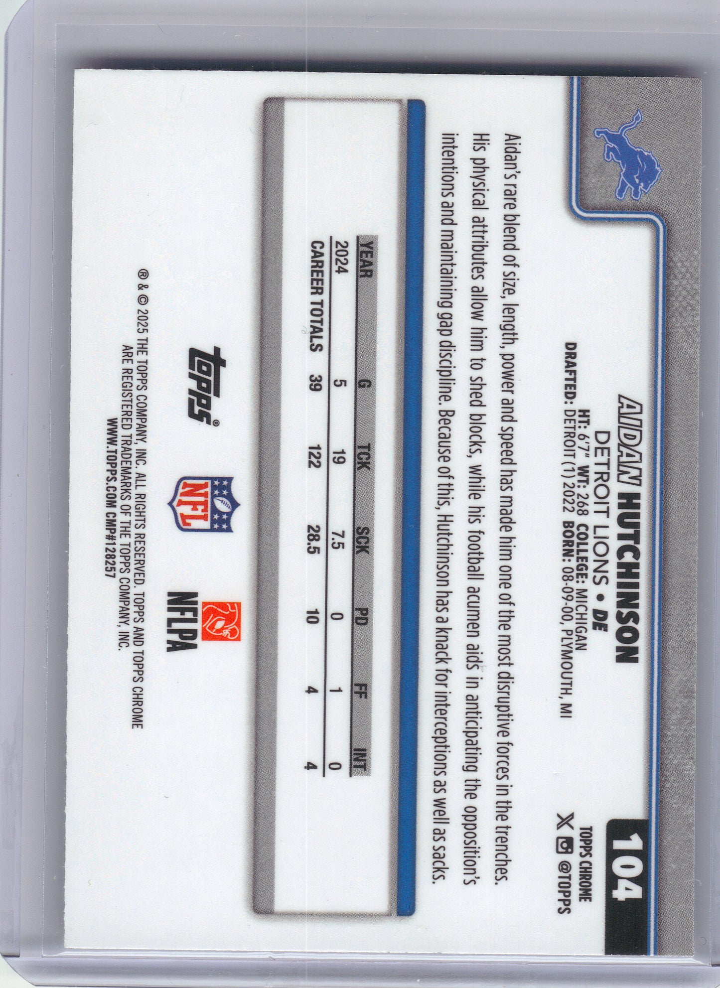 2025 Topps Chrome #104 Aidan Hutchinson Football Leather Refractor Detroit Lions