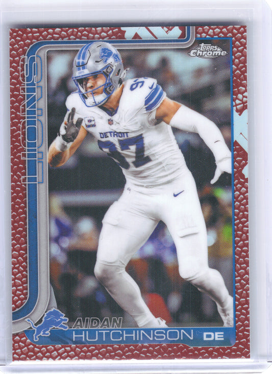 2025 Topps Chrome #104 Aidan Hutchinson Football Leather Refractor Detroit Lions