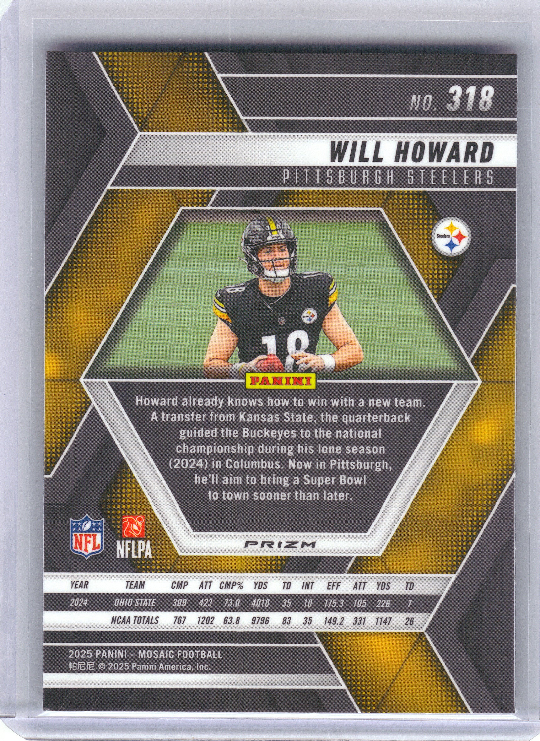 2025 Panini Mosaic #318 Will Howard Mosaic Red Pittsburgh Steelers RC
