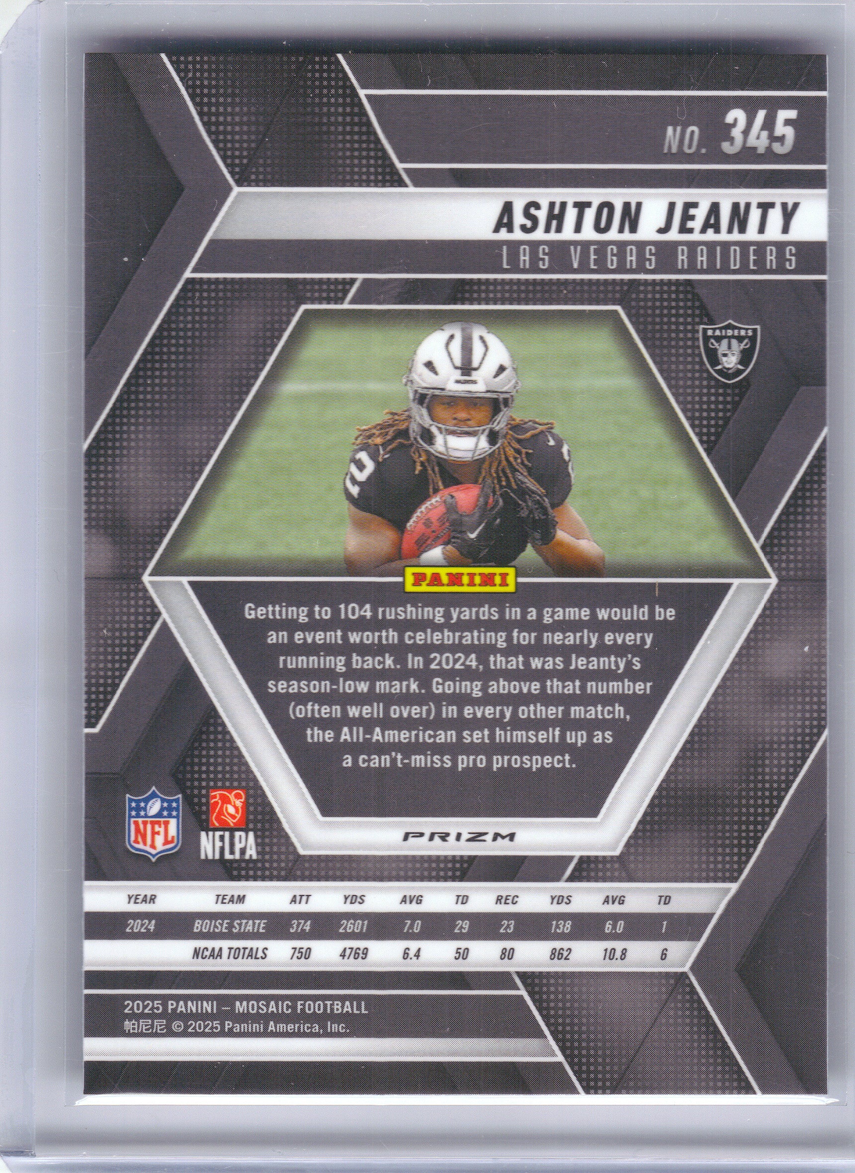2025 Panini Mosaic #345 Ashton Jeanty Mosaic Choice Red and Green Las Vegas Raiders RC