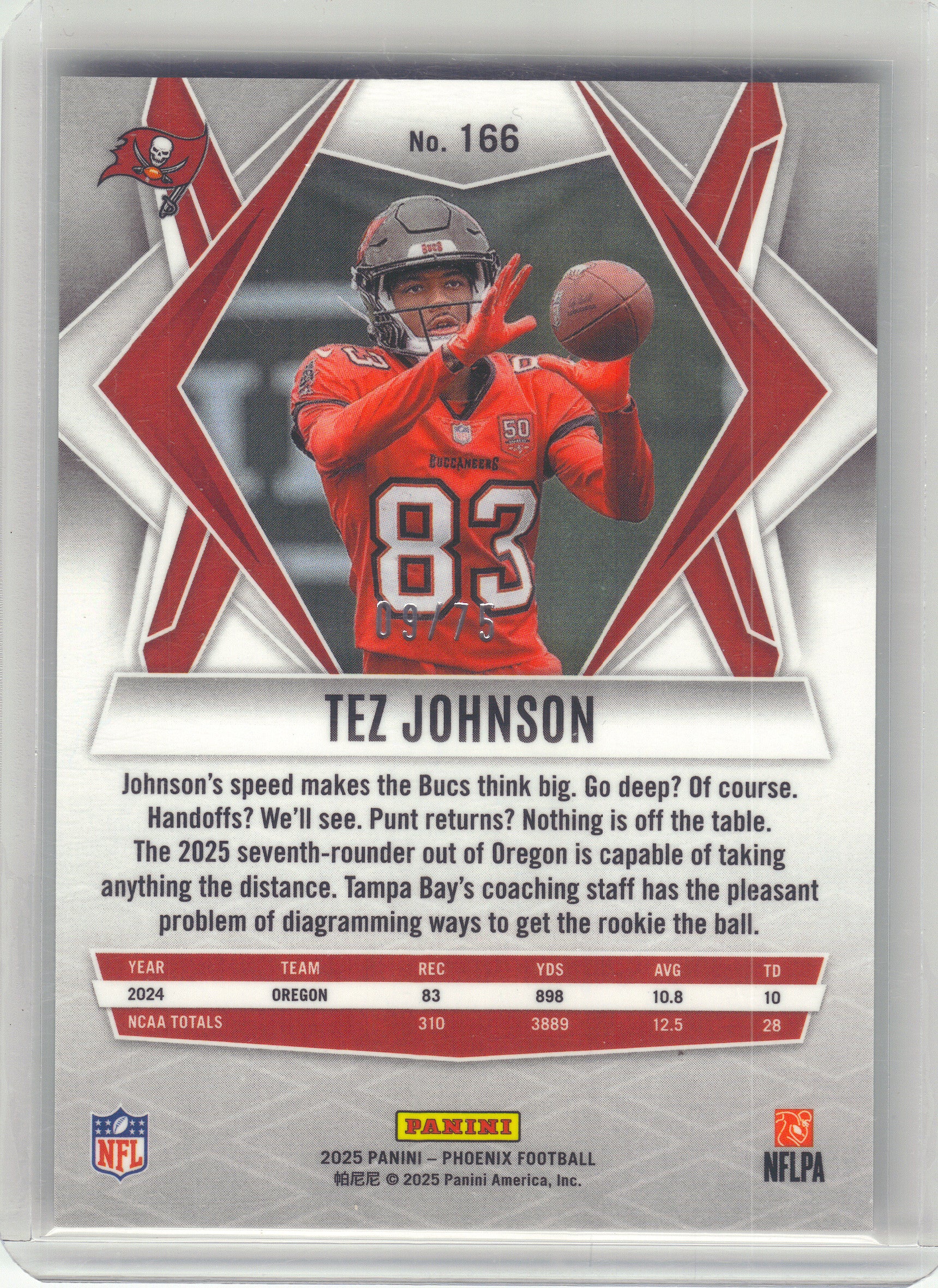 2025 Panini Phoenix #166 Tez Johnson Lime Green Mojo Prizm #/75 Tampa Bay Buccaneers SN,RC