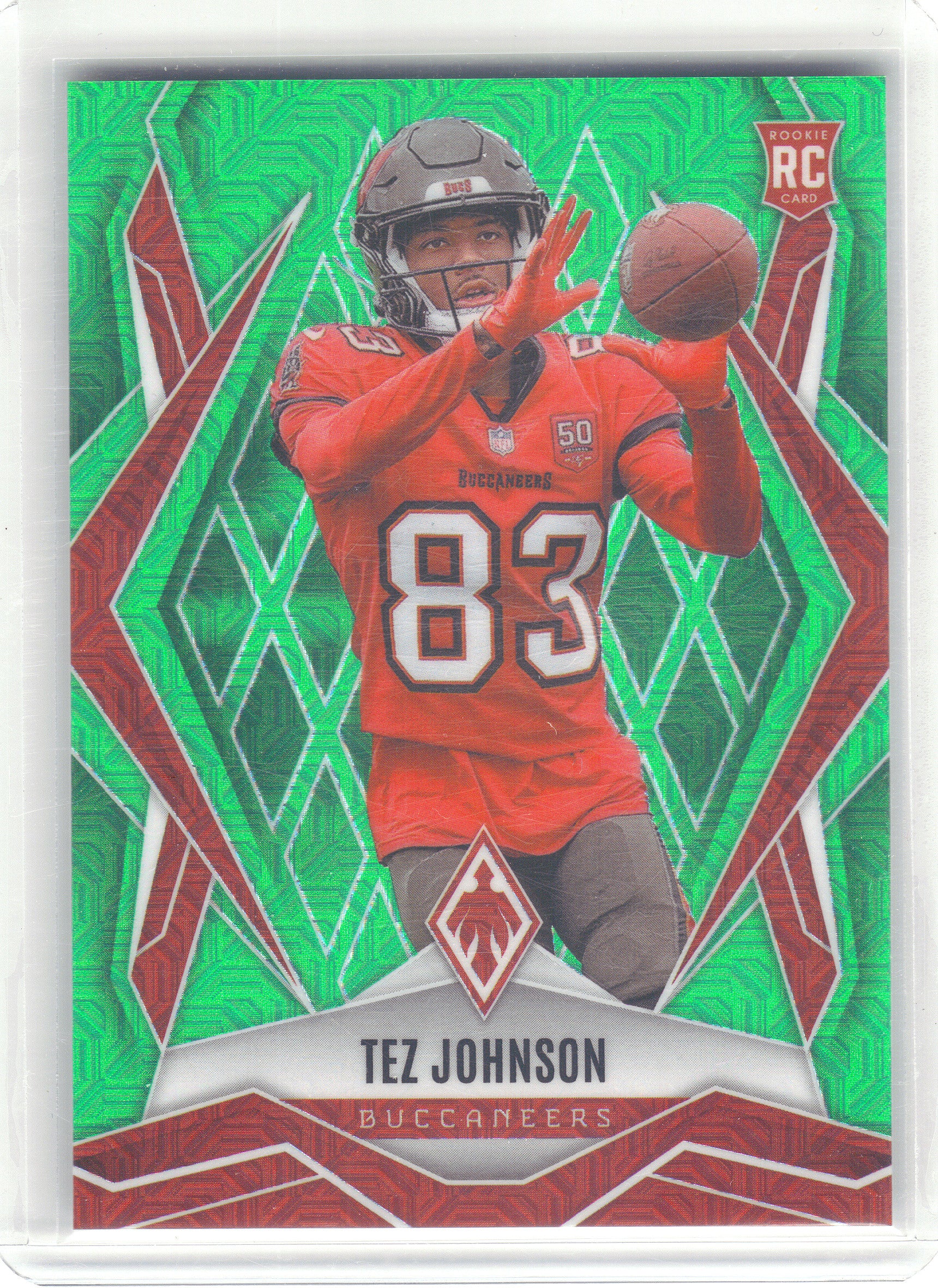 2025 Panini Phoenix #166 Tez Johnson Lime Green Mojo Prizm #/75 Tampa Bay Buccaneers SN,RC