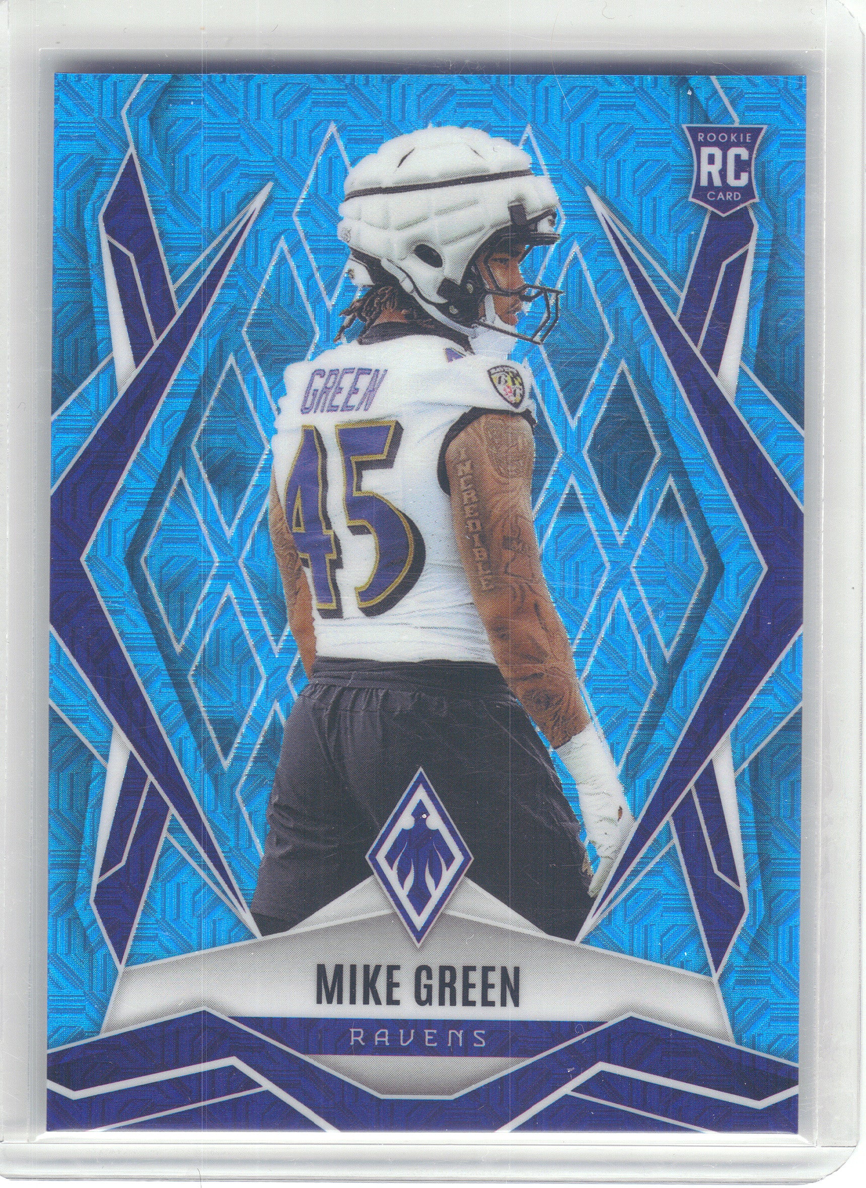 2025 Panini Phoenix #216 Mike Green Light Blue Mojo Prizm #/85 Baltimore Ravens SN,RC