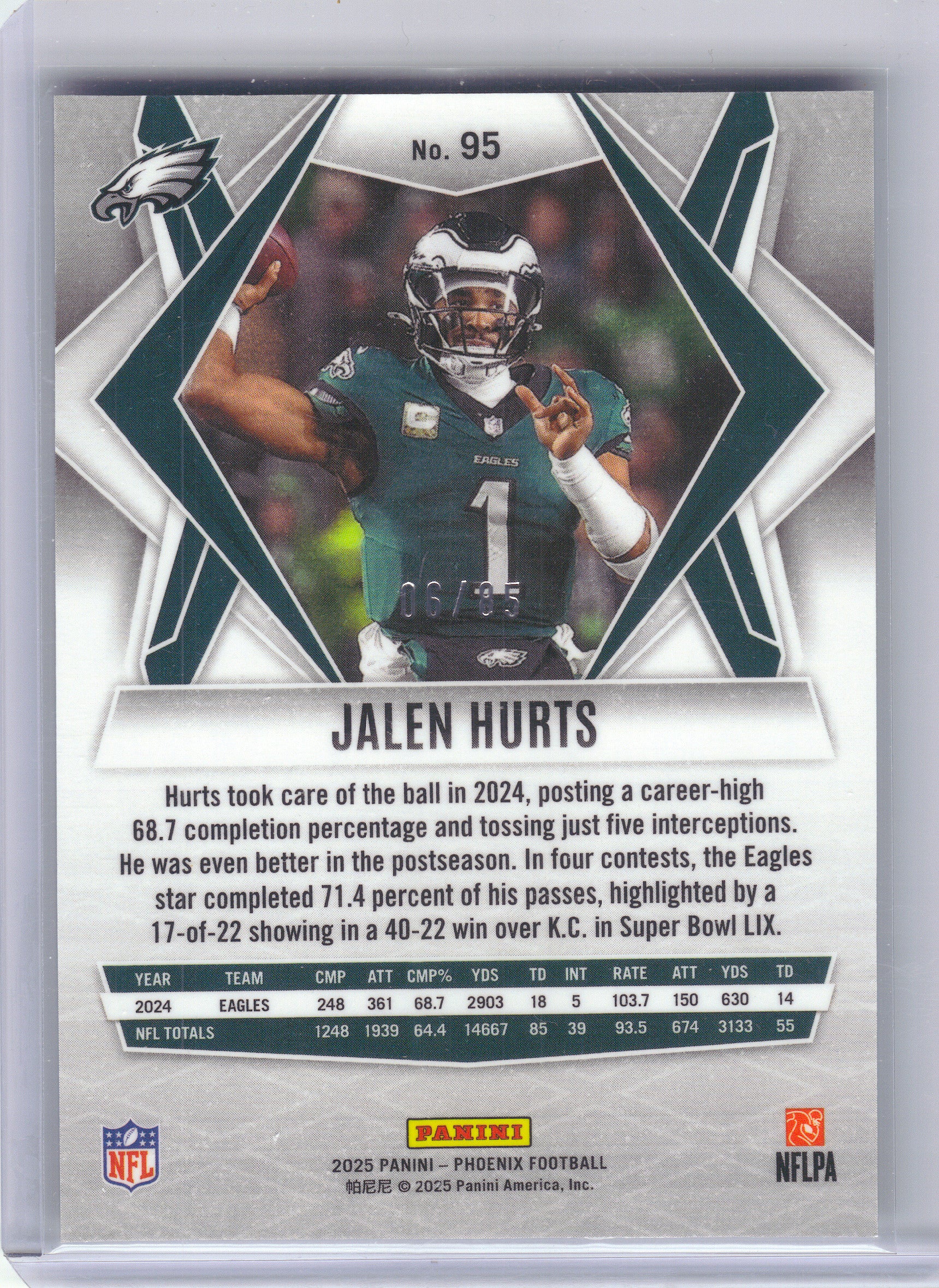 2025 Panini Phoenix #95 Jalen Hurts Light Blue Mojo Prizm #/85 Philadelphia Eagles SN