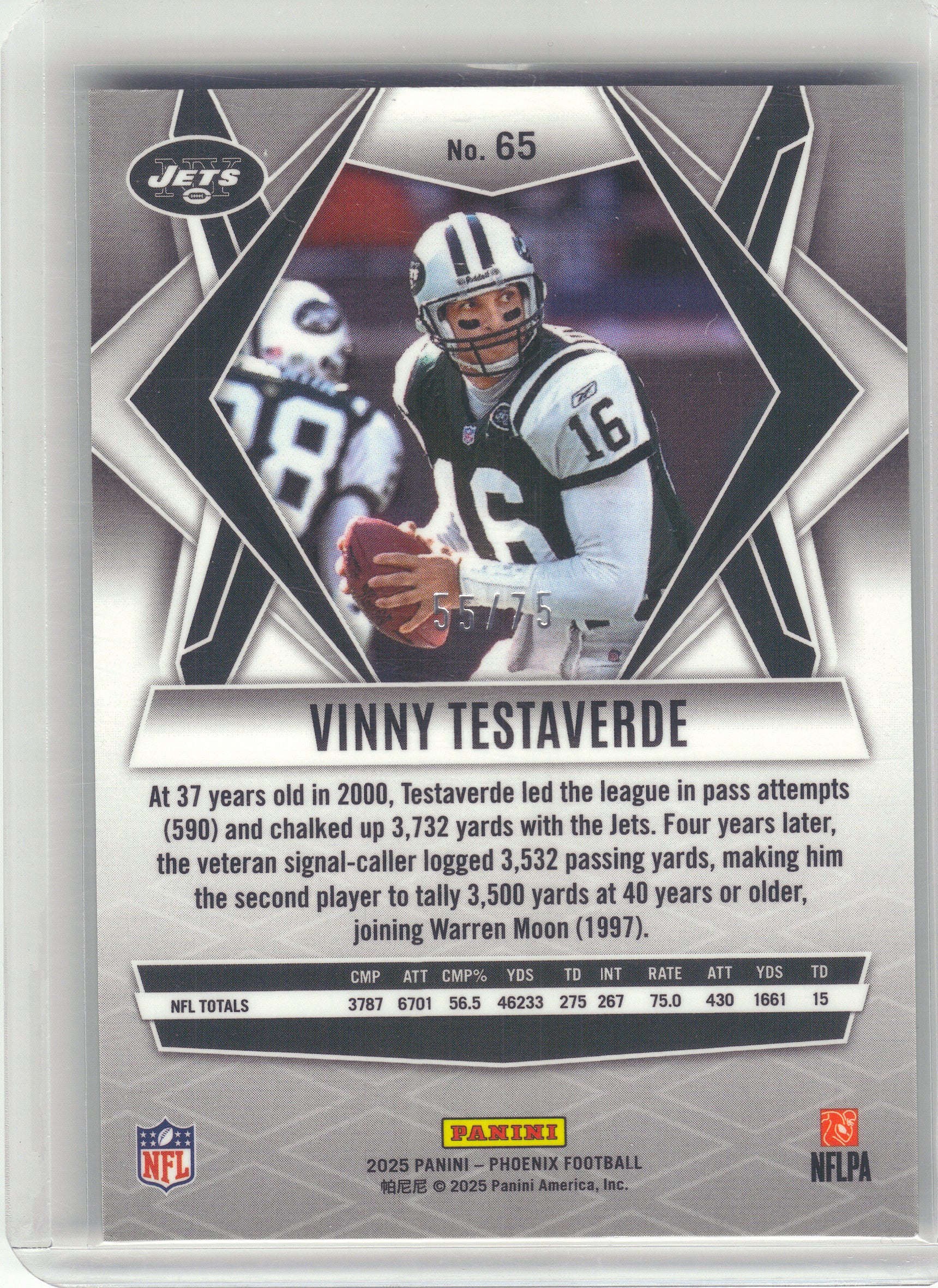 2025 Panini Phoenix #65 Vinny Testaverde Lime Green Mojo Prizm #/75 New York Jets SN