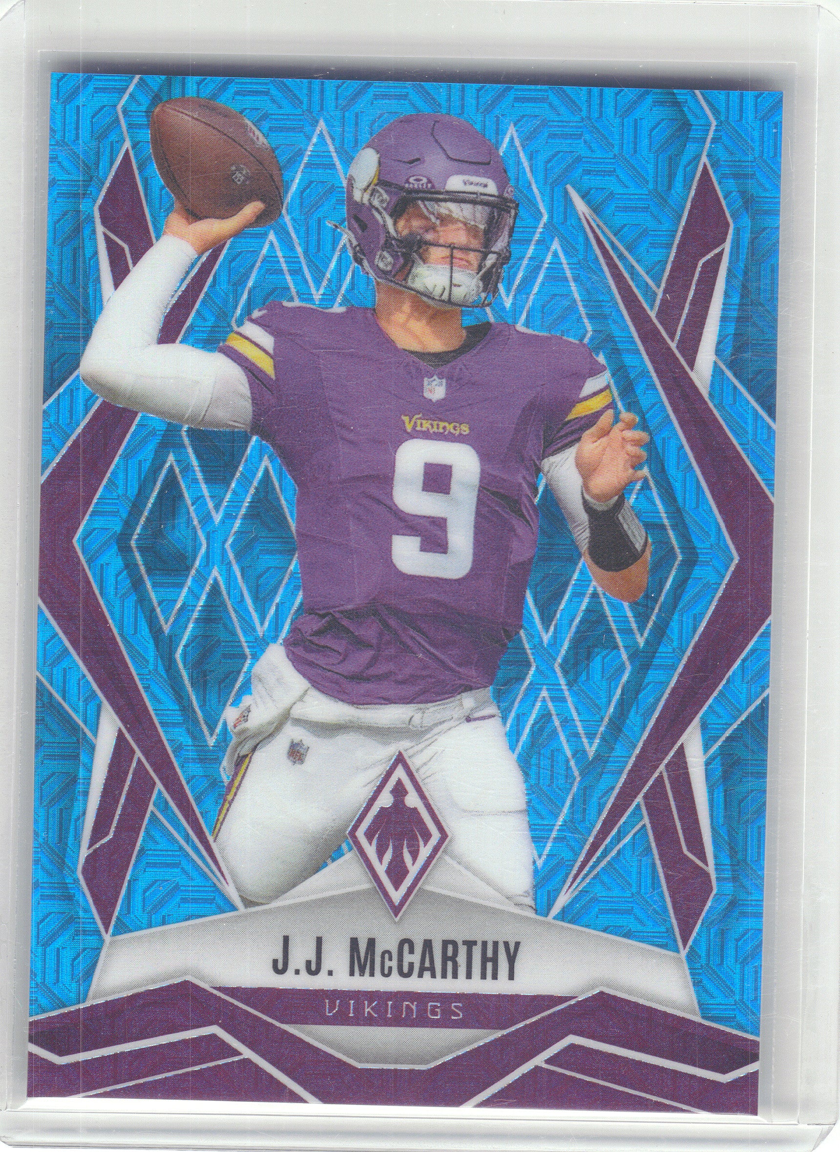 2025 Panini Phoenix #38 J.J. McCarthy Light Blue Mojo Prizm #/85 Minnesota Vikings SN