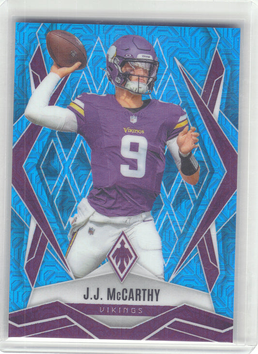 2025 Panini Phoenix #38 J.J. McCarthy Light Blue Mojo Prizm #/85 Minnesota Vikings SN