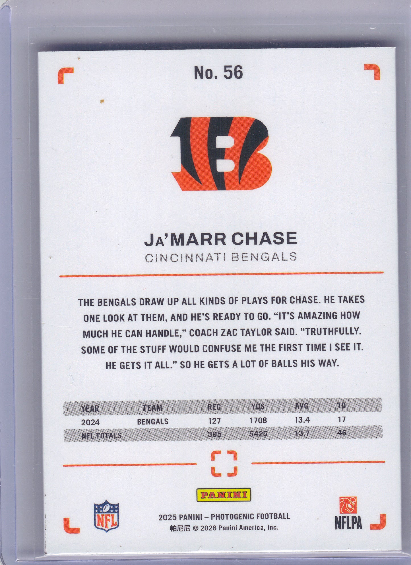 2025 Panini Photogenic #56 Ja'Marr Chase Red #/125 Cincinnati Bengals SN