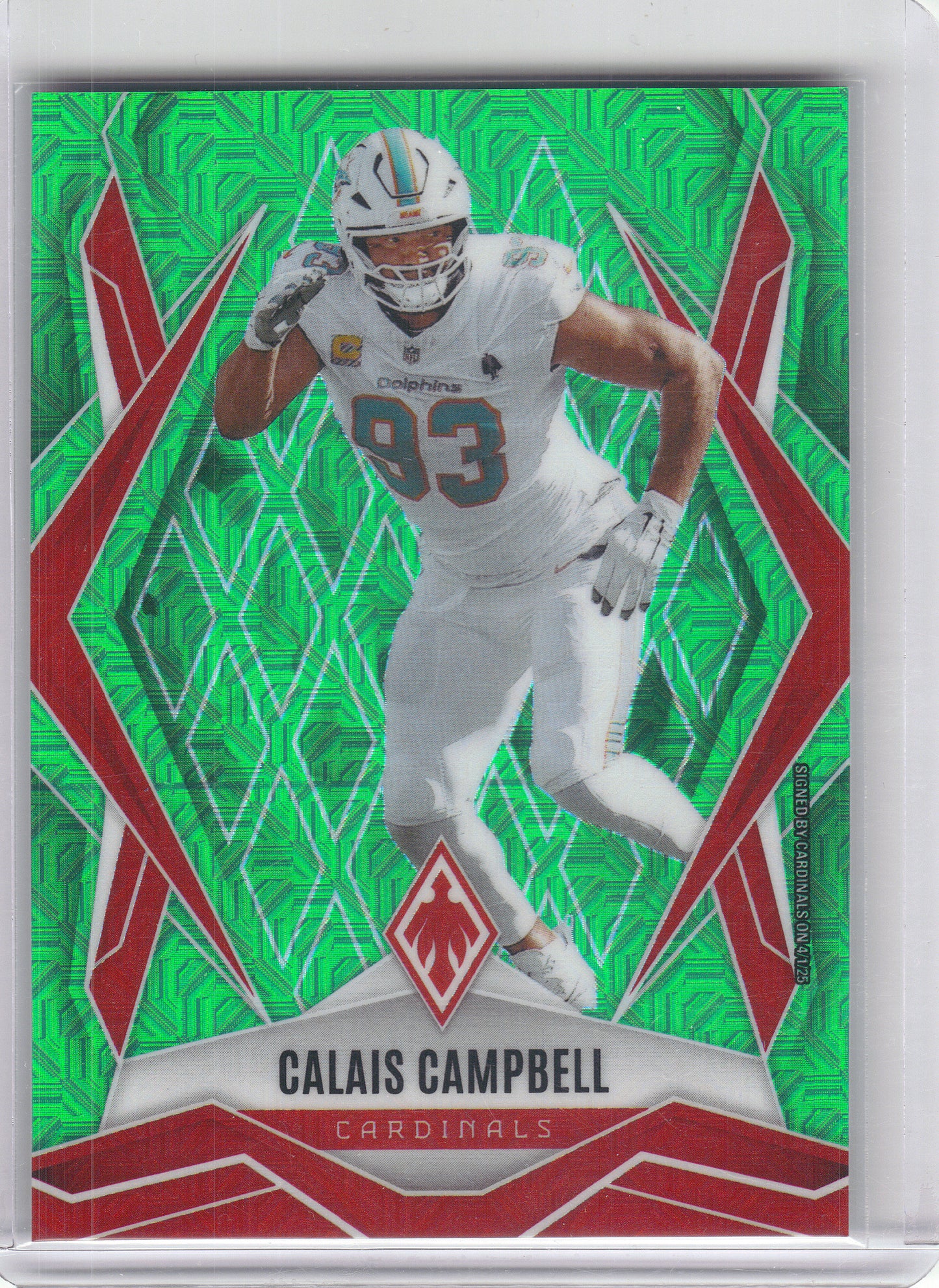 2025 Panini Phoenix #94 Calais Campbell Lime Green Mojo Prizm #/75 Arizona Cardinals SN
