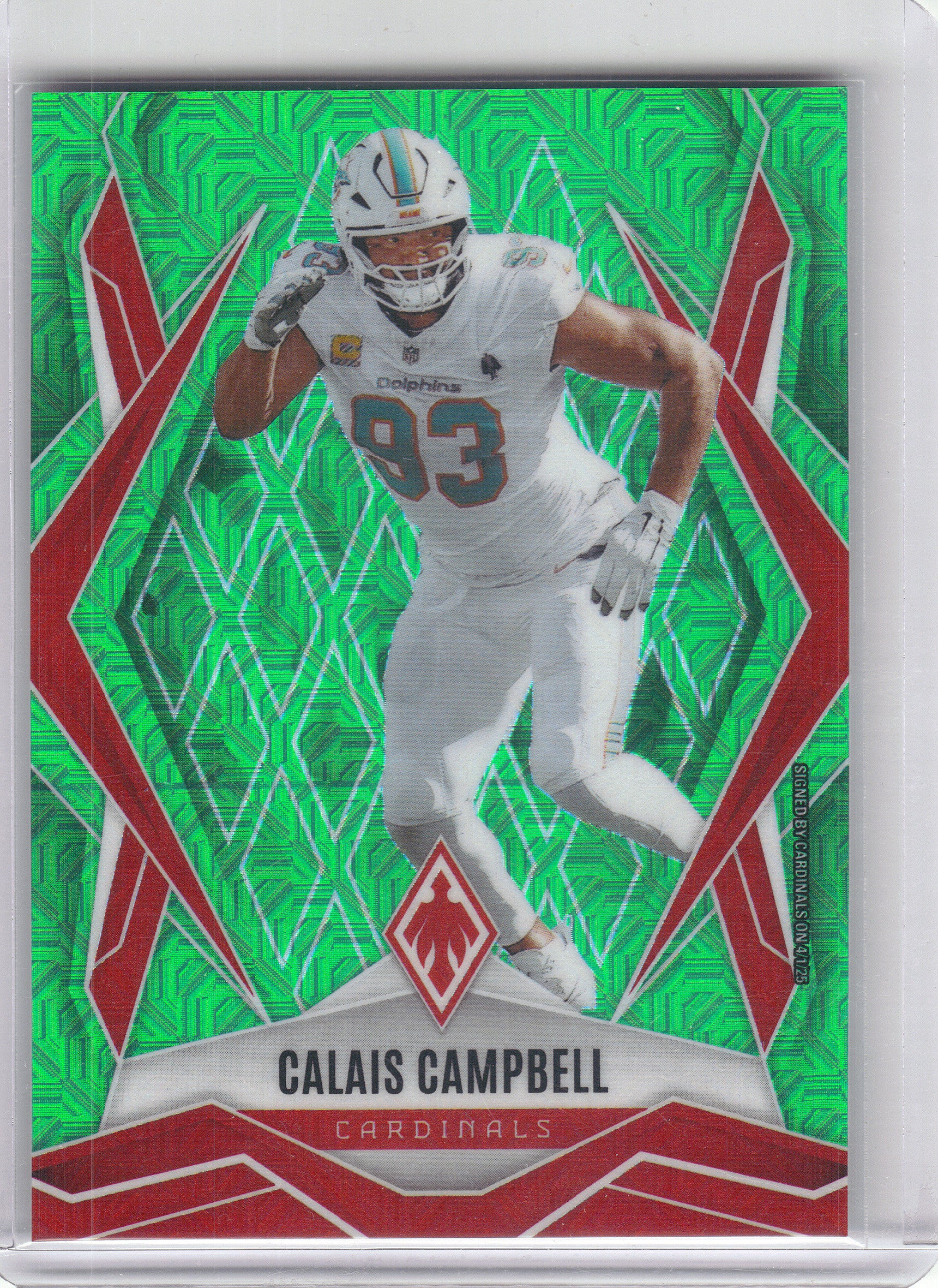 2025 Panini Phoenix #94 Calais Campbell Lime Green Mojo Prizm #/75 Arizona Cardinals SN