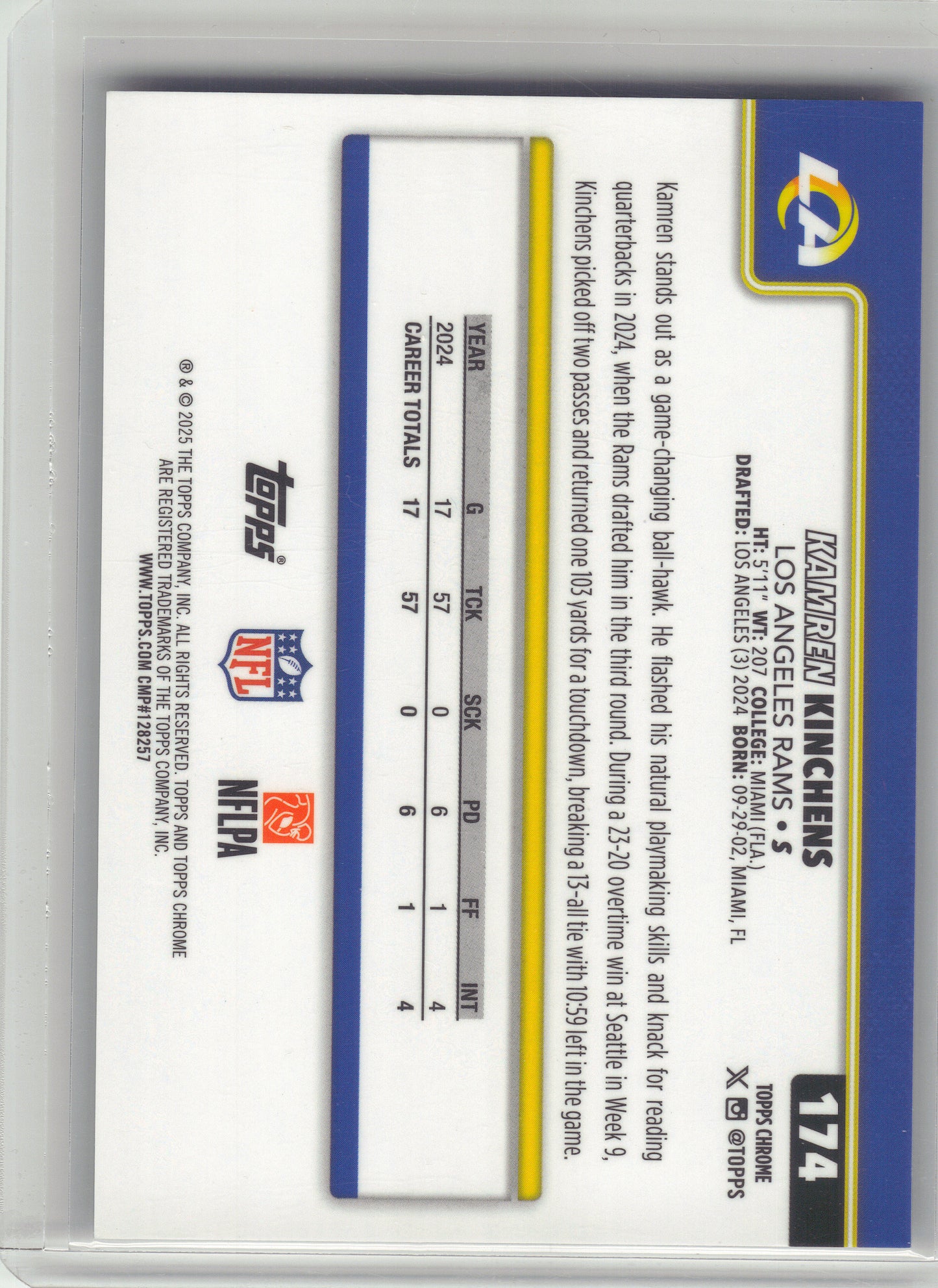 2025 Topps Chrome #174 Kamren Kinchens Black Wave Refractor #/10 Los Angeles Rams SN