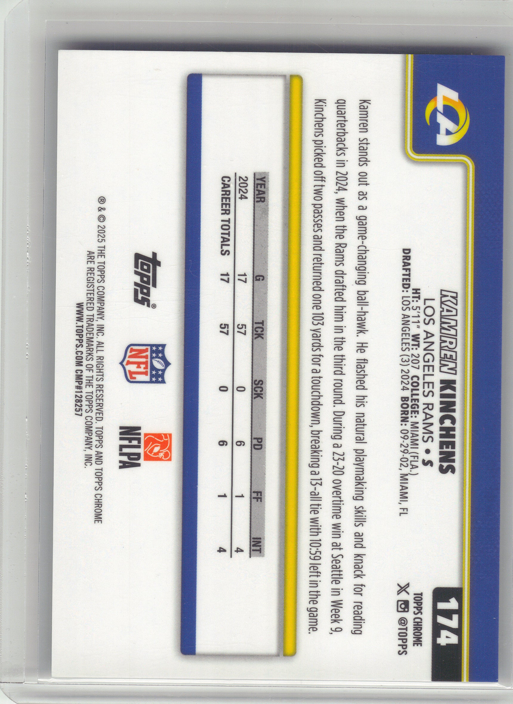 2025 Topps Chrome #174 Kamren Kinchens Black Wave Refractor #/10 Los Angeles Rams SN