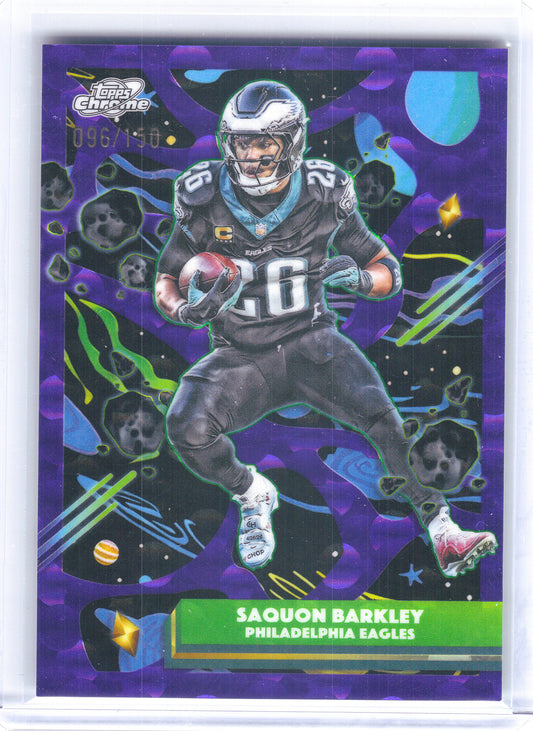 2025 Topps Chrome Cosmic #79 Saquon Barkley Purple Nebula Refractor #/150 Philadelphia Eagles SN