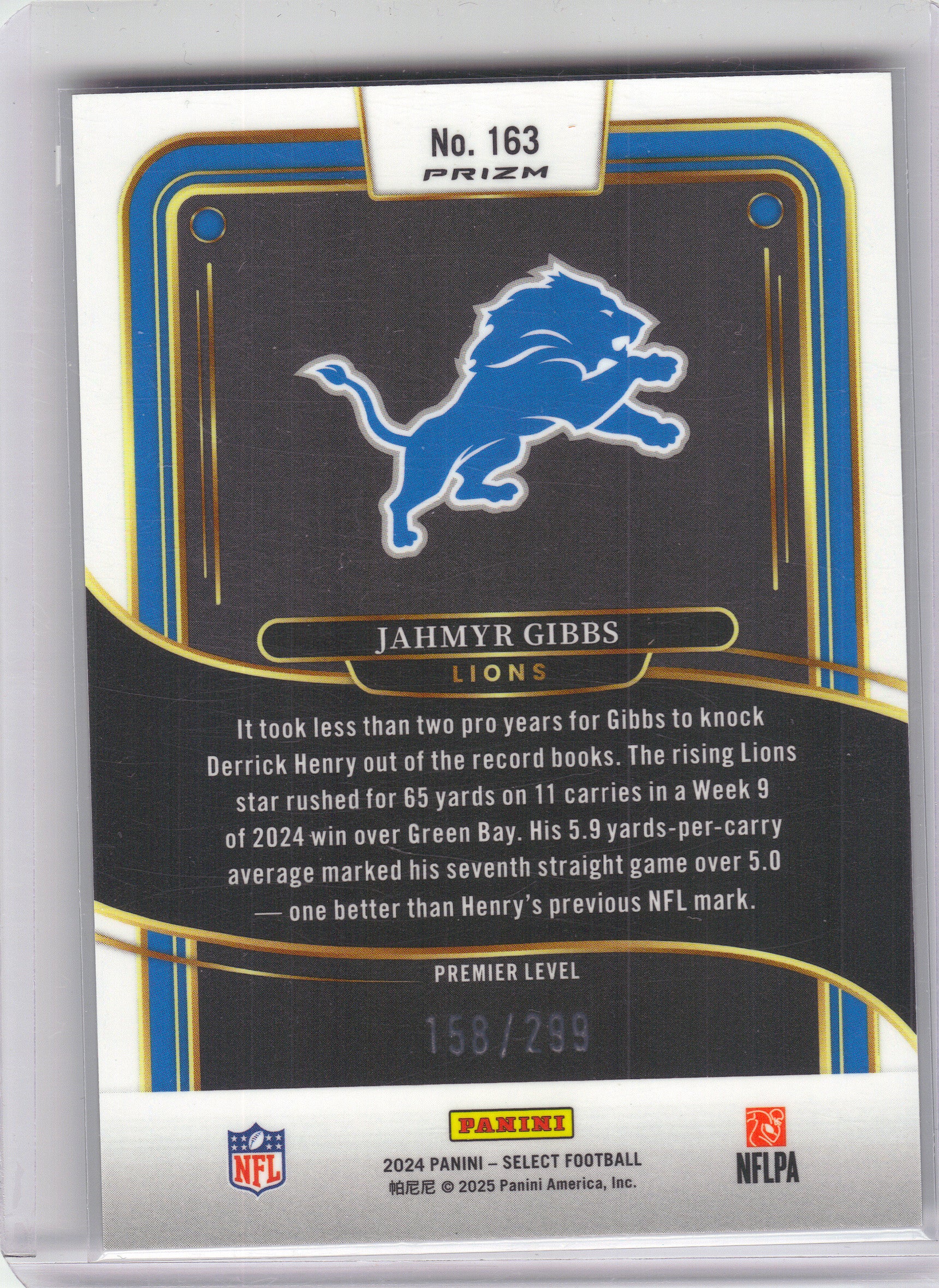 2024 Panini Select #163 Jahmyr Gibbs Copper Prizm Shock #/299 Detroit Lions SN