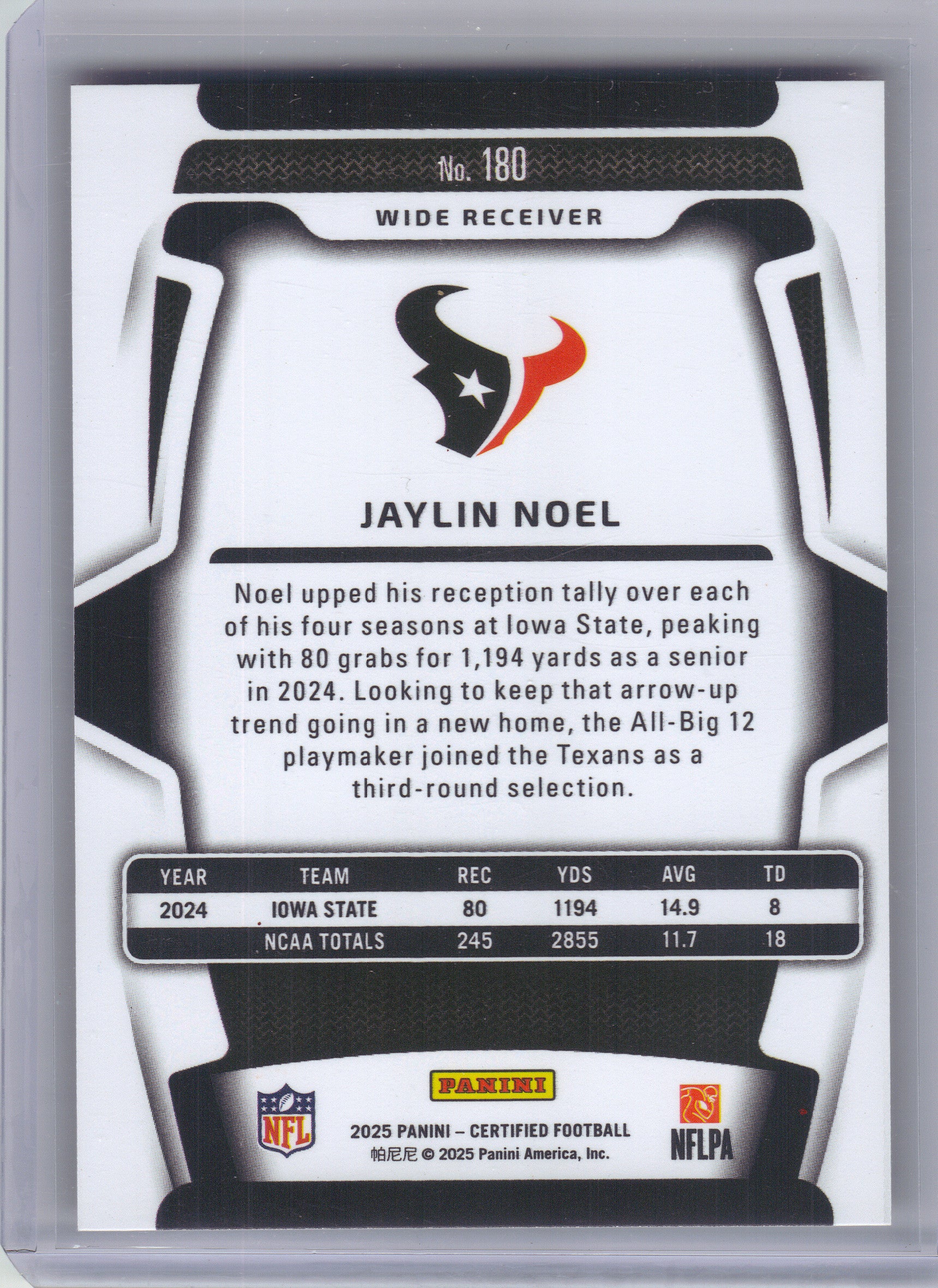 2025 Panini Certified #180 Jaylin Noel Mirror Orange #/150 Houston Texans SN,RC