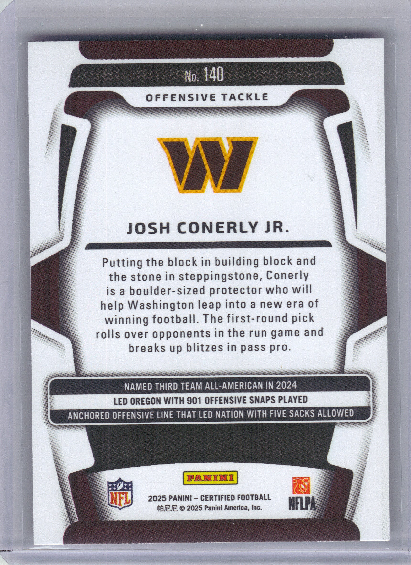 2025 Panini Certified #140 Josh Conerly Jr. Mirror Orange #/150 Washington Commanders SN,RC