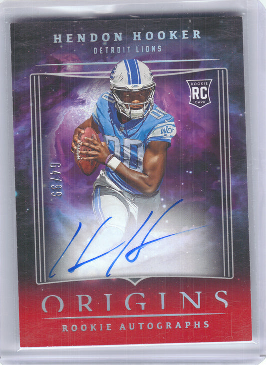 2023 Panini Origins #RAHHO Hendon Hooker Rookie Autographs Red #/99 Detroit Lions SN,AU
