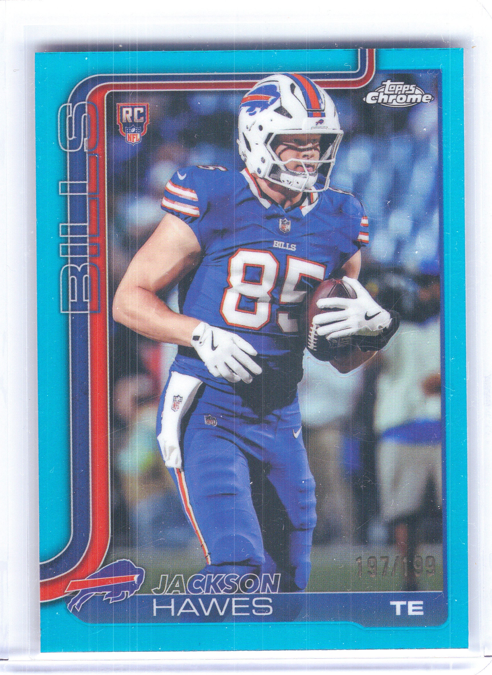 2025 Topps Chrome #397 Jackson Hawes Aqua Refractor #/199 Buffalo Bills SN,RC