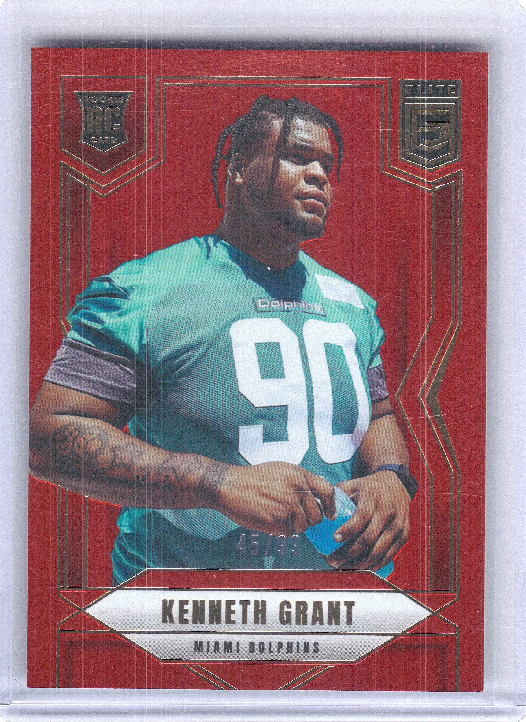 2025 Donruss Elite #104 Kenneth Grant Red #/99 Miami Dolphins SN,RC