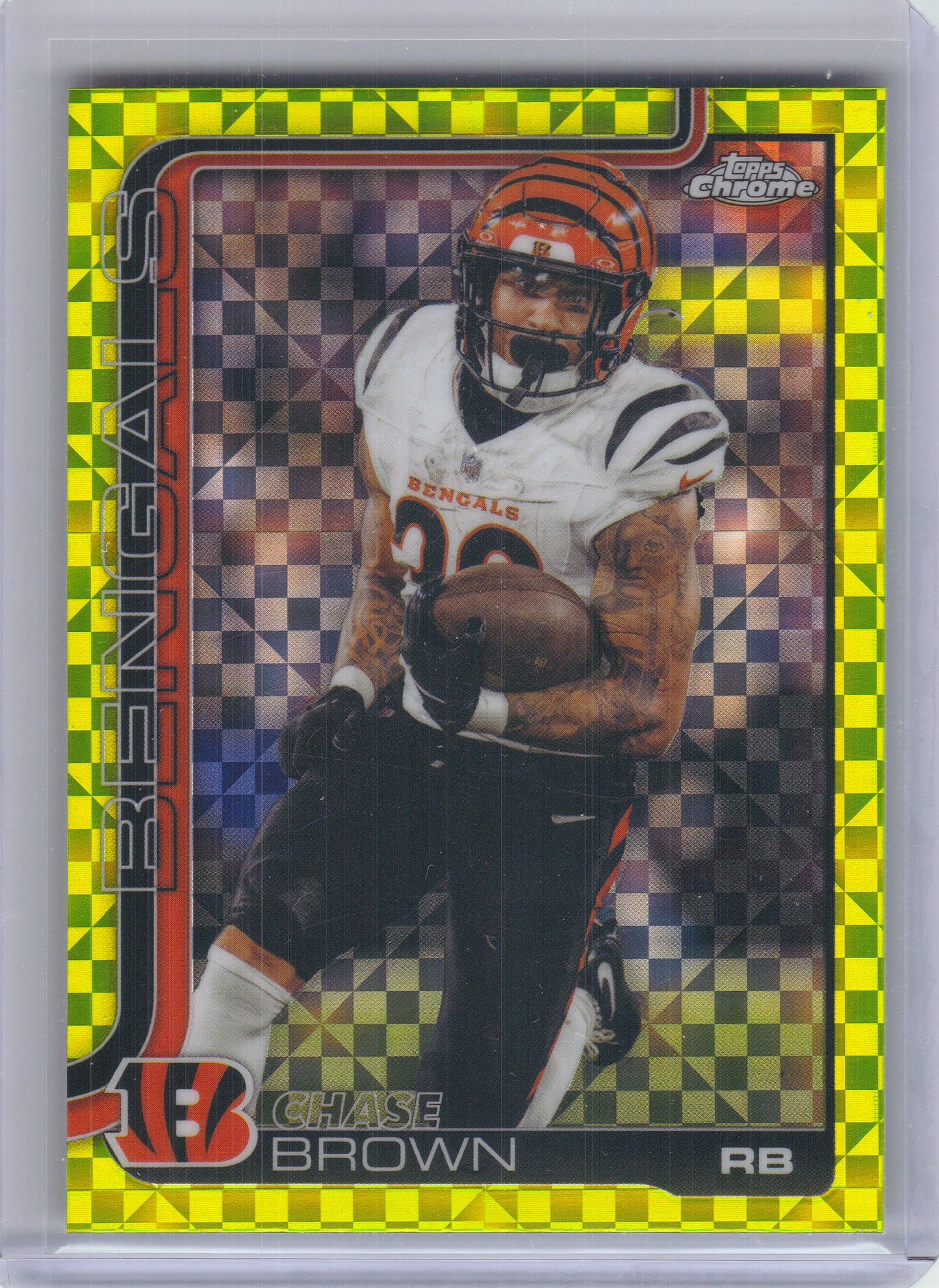 2025 Topps Chrome #62 Chase Brown Lime Green X-Fractor Cincinnati Bengals