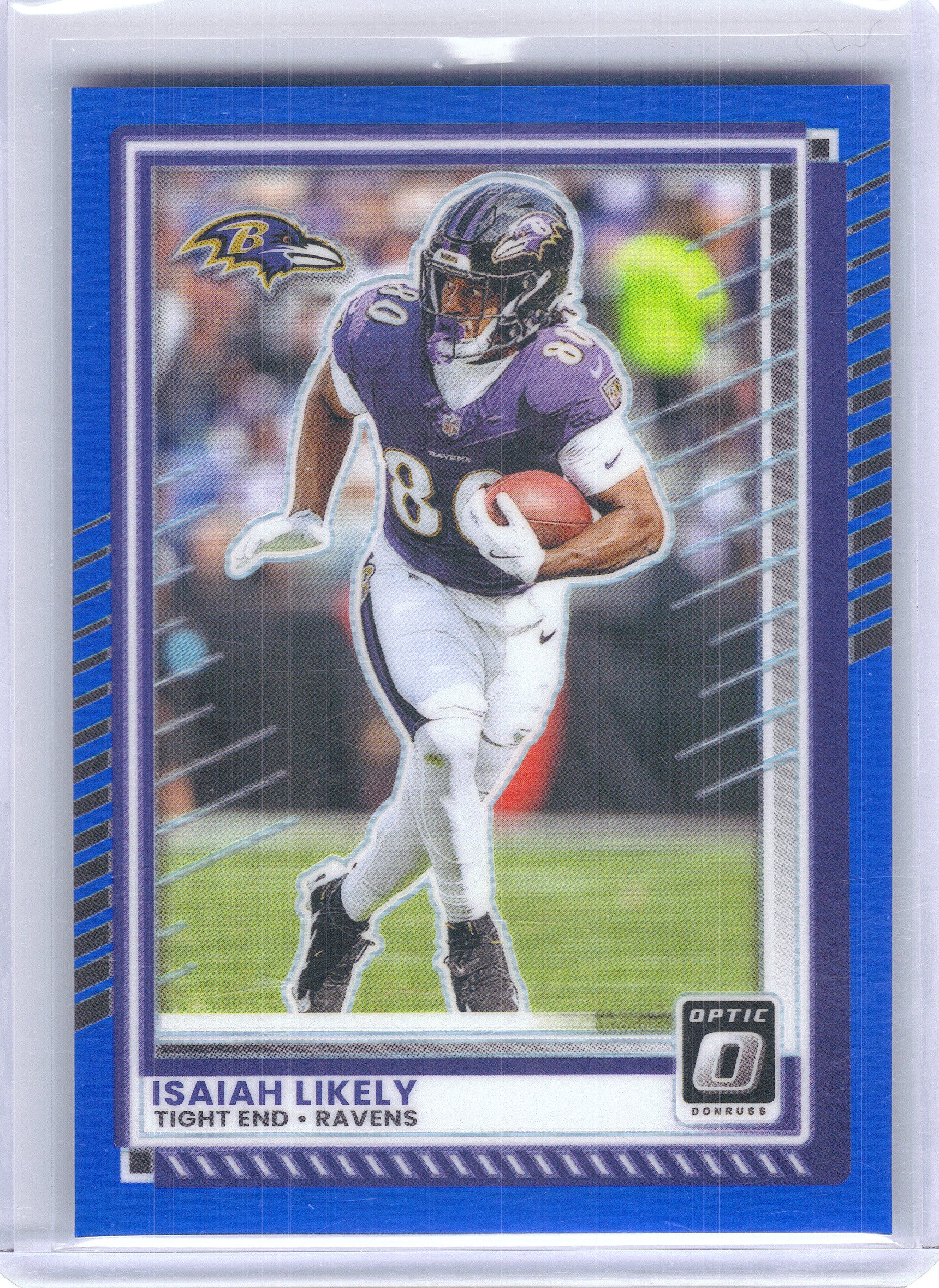 2025 Donruss Optic #101 Isaiah Likely Blue #/249 Baltimore Ravens SN