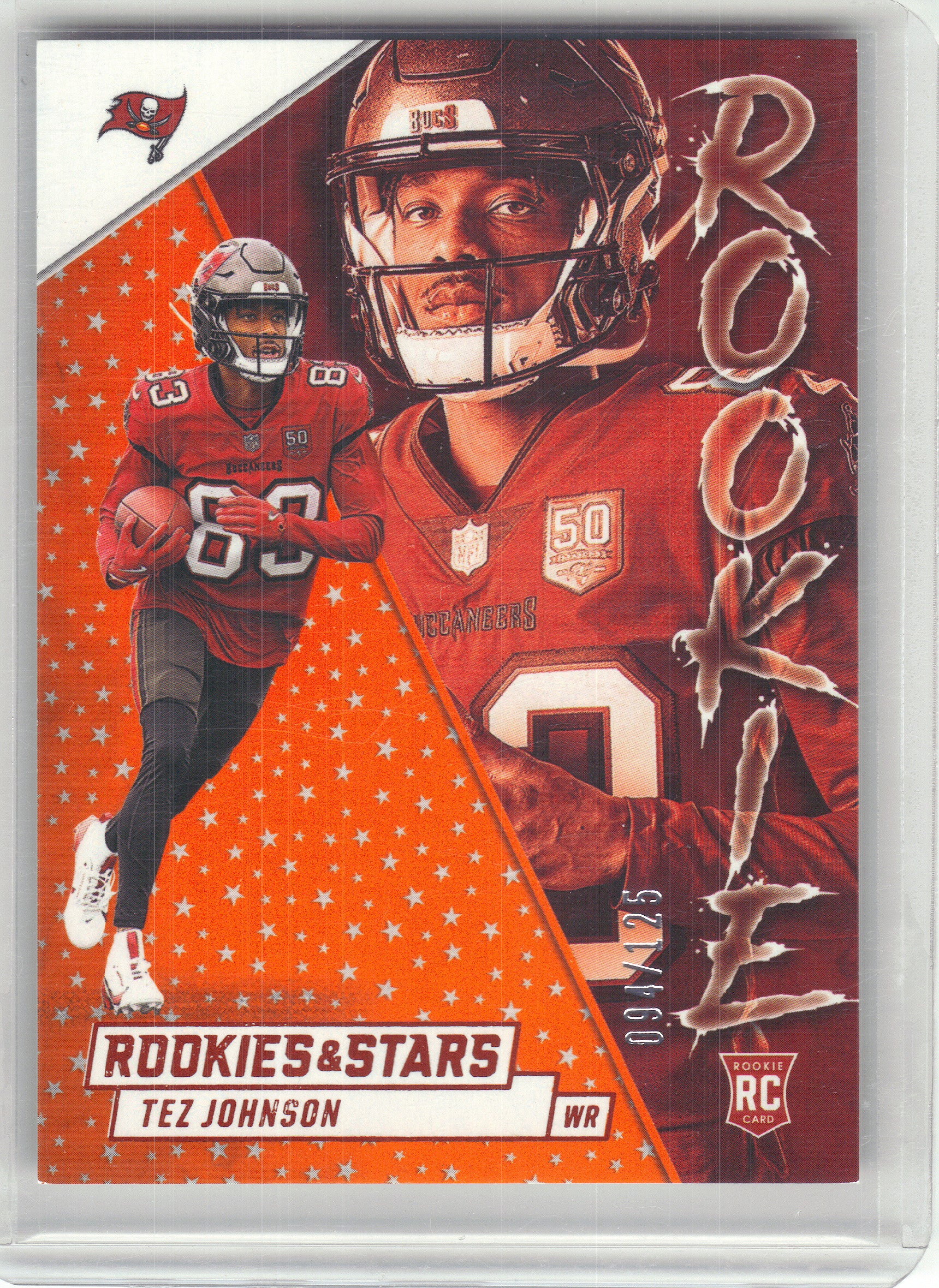 2025 Panini Rookies & Stars #25 Tez Johnson Rookie Exclusive Orange #/125 Tampa Bay Buccaneers SN