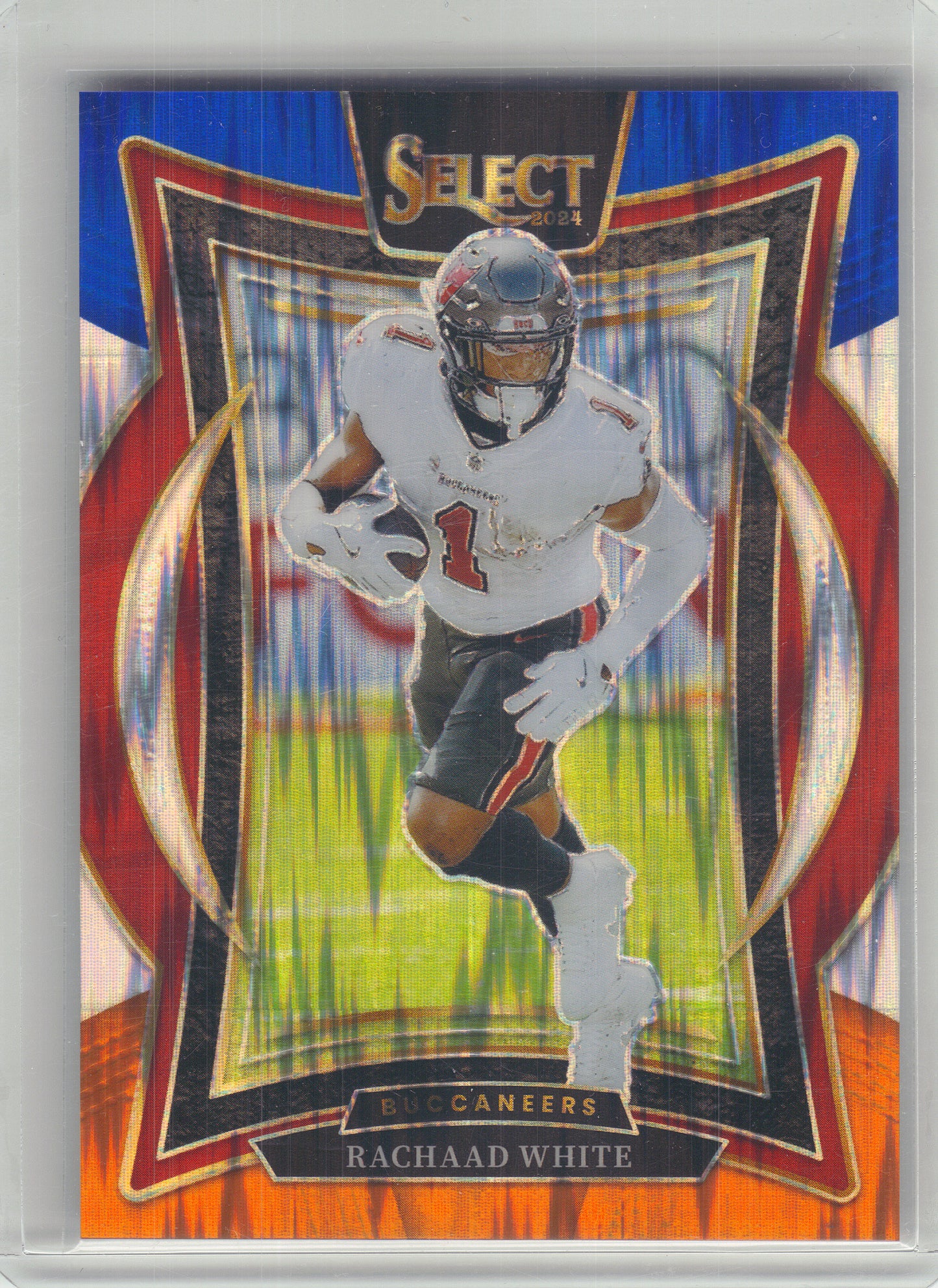2024 Panini Select #88 Rachaad White Blue & Orange Prizm Shock #/35 Tampa Bay Buccaneers SN