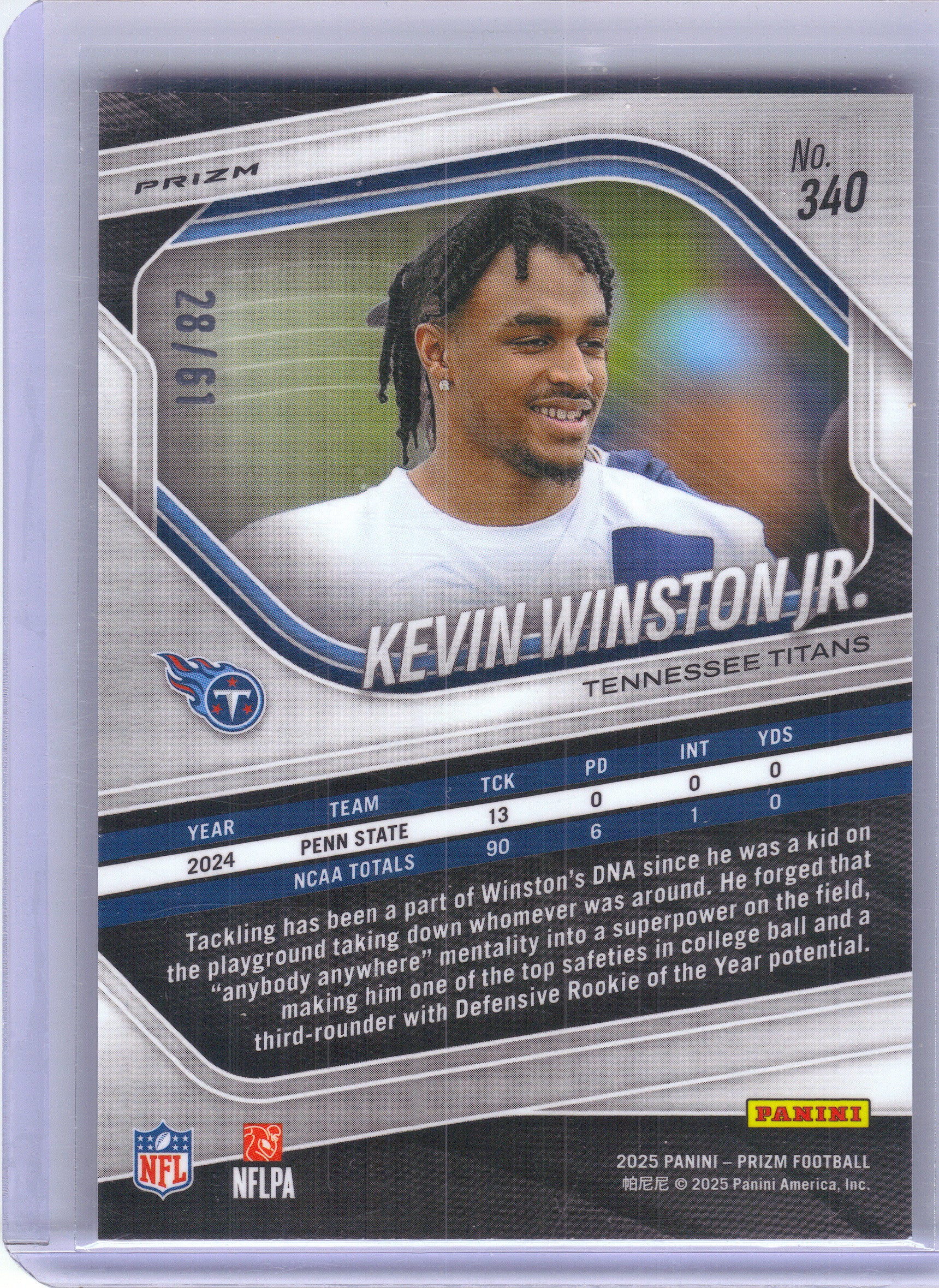 2025 Panini Prizm #340 Kevin Winston Jr. Kangaroo #/61 Tennessee Titans SN