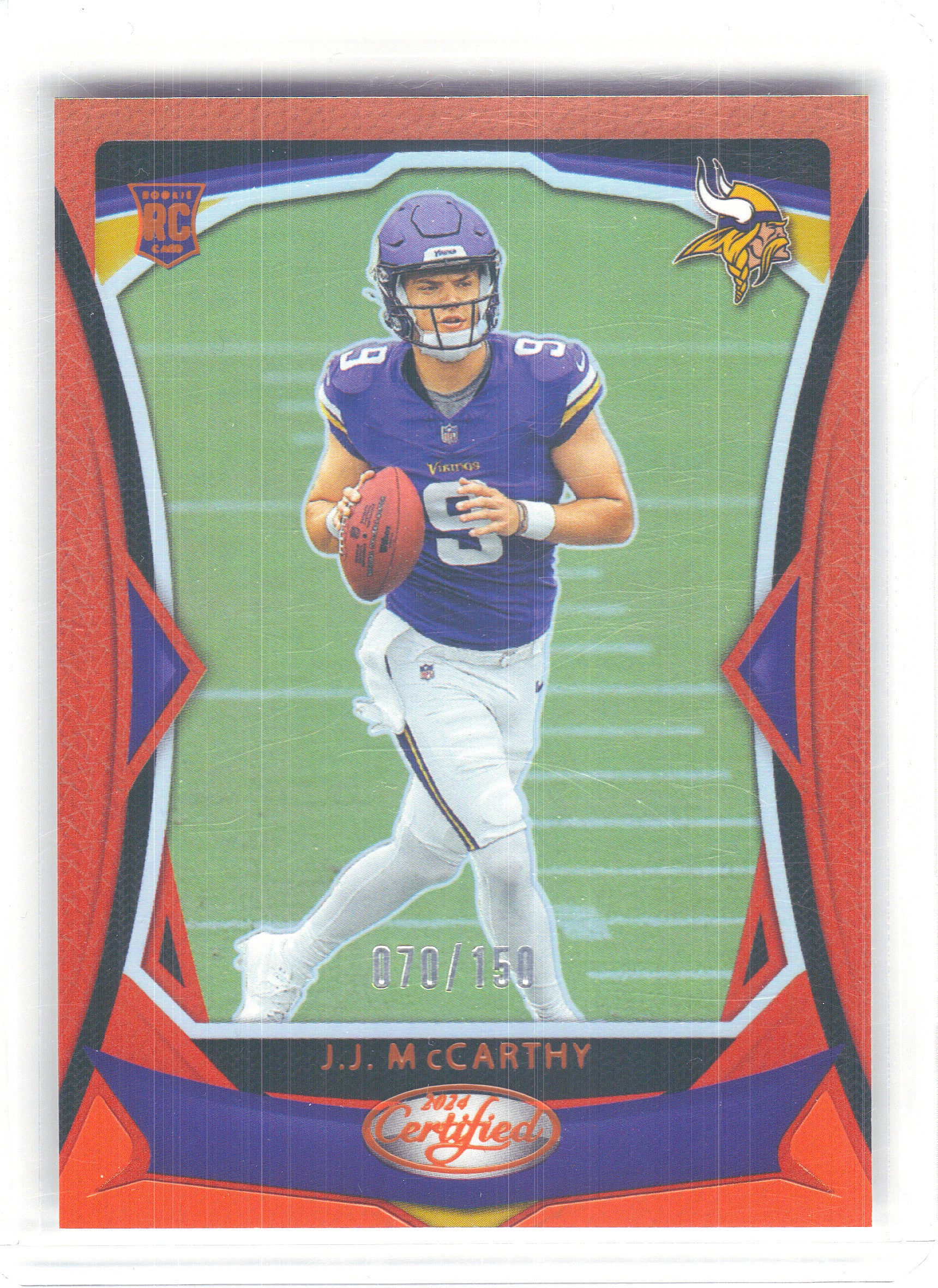 2024 Panini Certified #108 J.J. McCarthy Mirror Orange #/150 Minnesota Vikings SN,RC