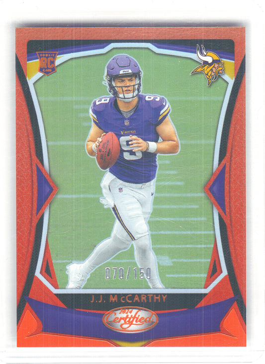 2024 Panini Certified #108 J.J. McCarthy Mirror Orange #/150 Minnesota Vikings SN,RC