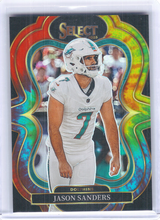 2025 Panini Select #382 Jason Sanders Tie-Dye Prizm #/25 Miami Dolphins SN