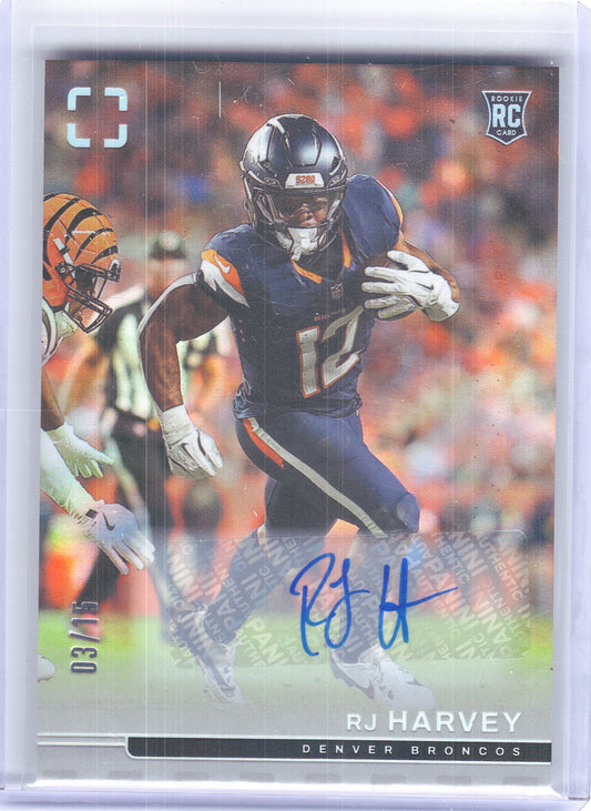 2025 Panini Photogenic #145 RJ Harvey Autographs Silver #/15 Denver Broncos SN,RC,AU